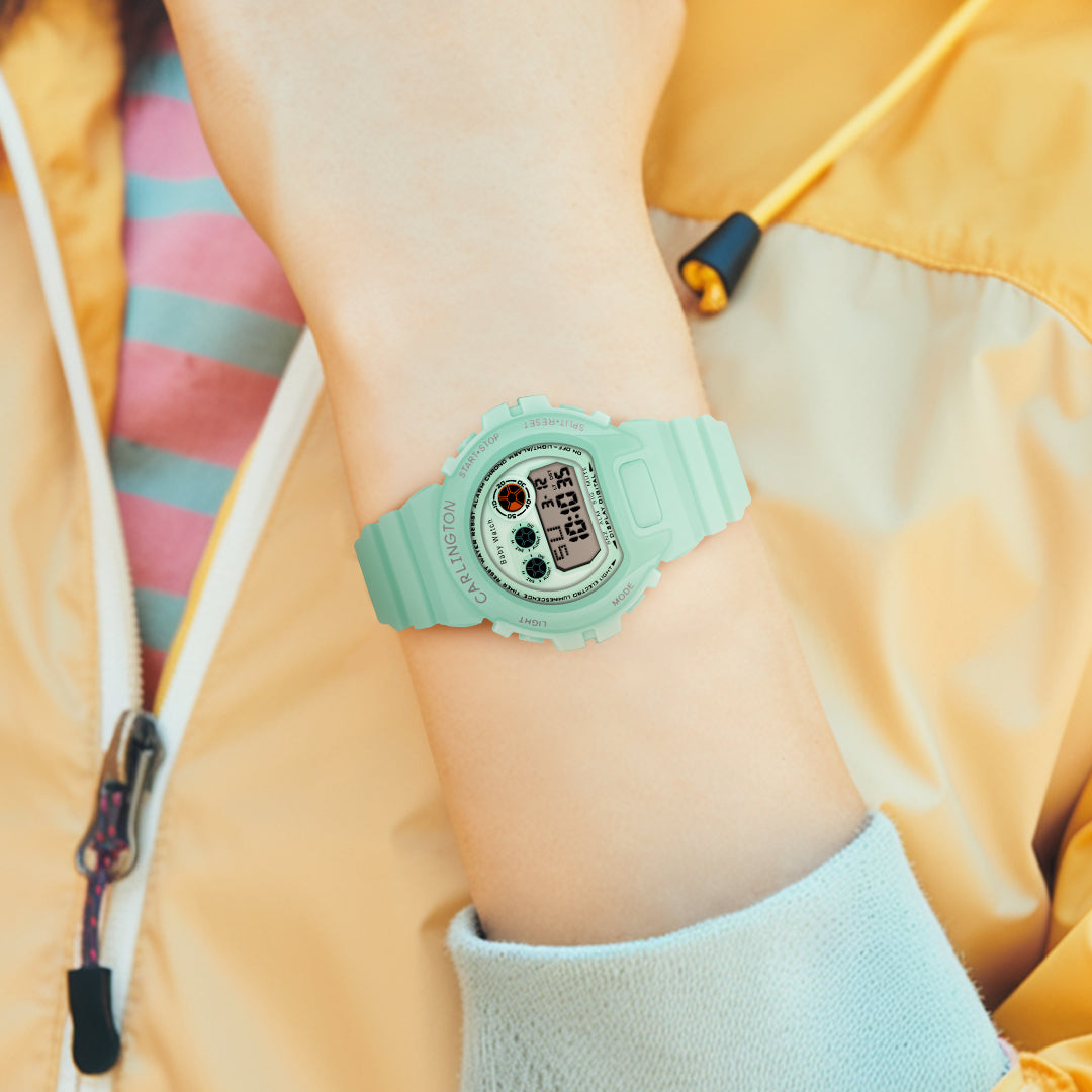 Carlington Kids Digital Watch for Boys and Girls Age 2 to 14 Years Pink Green Black Colour Band with Alarm and Date Display - CT_717