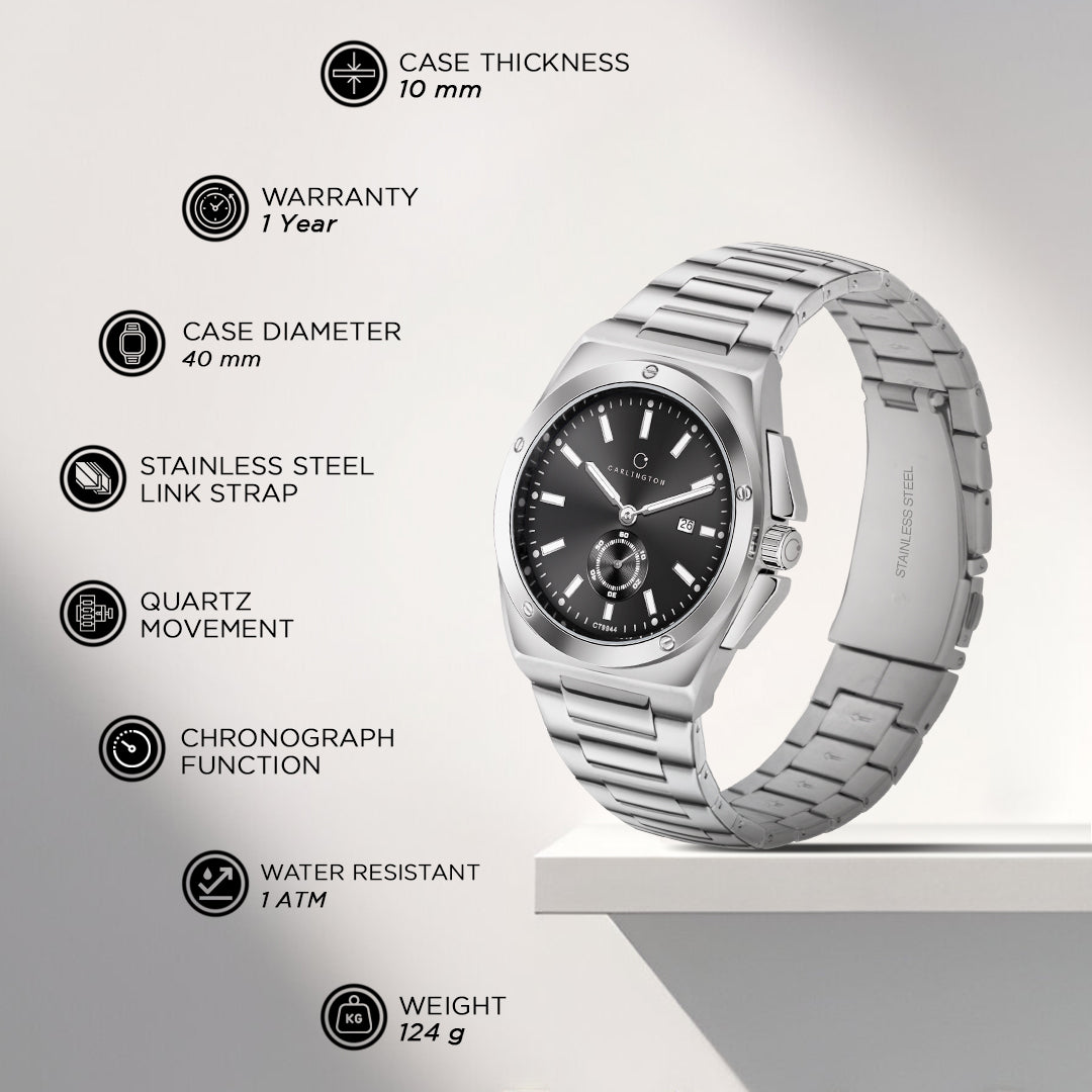 Carlington Legacy Series Analog Wrist Watches with Chronograph & Stainless Steel Strap for Men - CT 9944