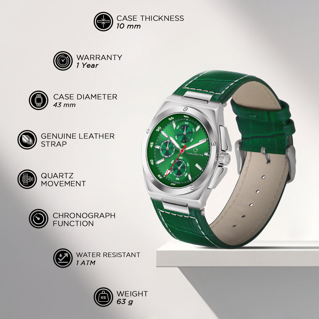 Carlington Legacy Series Analog Wrist Watches with Chronograph & Premium Leather Strap for Men - CT 9966