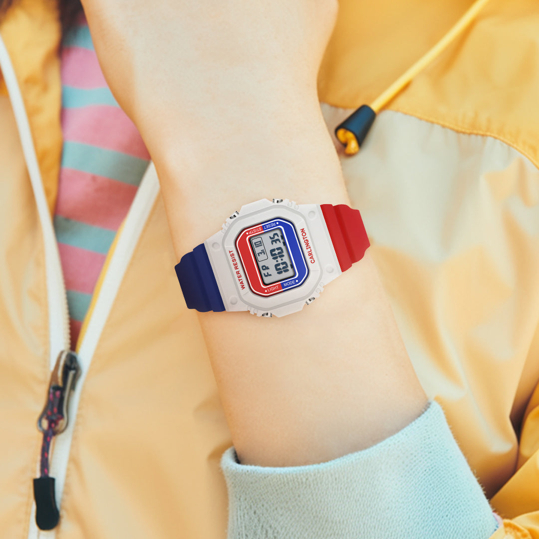 Carlington Kids Digital Watch for Boys and Girls Age 2 to 12 Years White Green Black Yellow Colour Band with Alarm and Date Display - CT_718