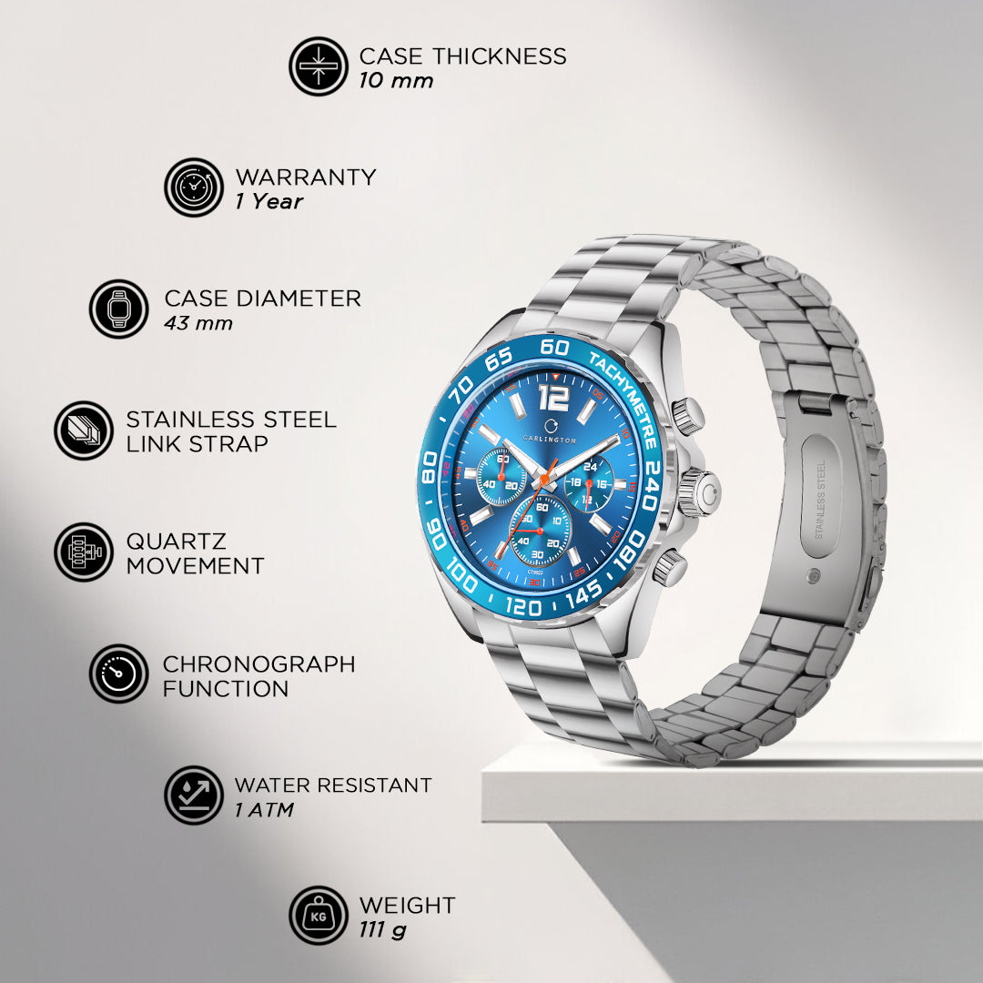 Carlington Legacy Series Analog Wrist Watches with Chronograph & Stainless Steel Chain Strap for Men - CT 9922