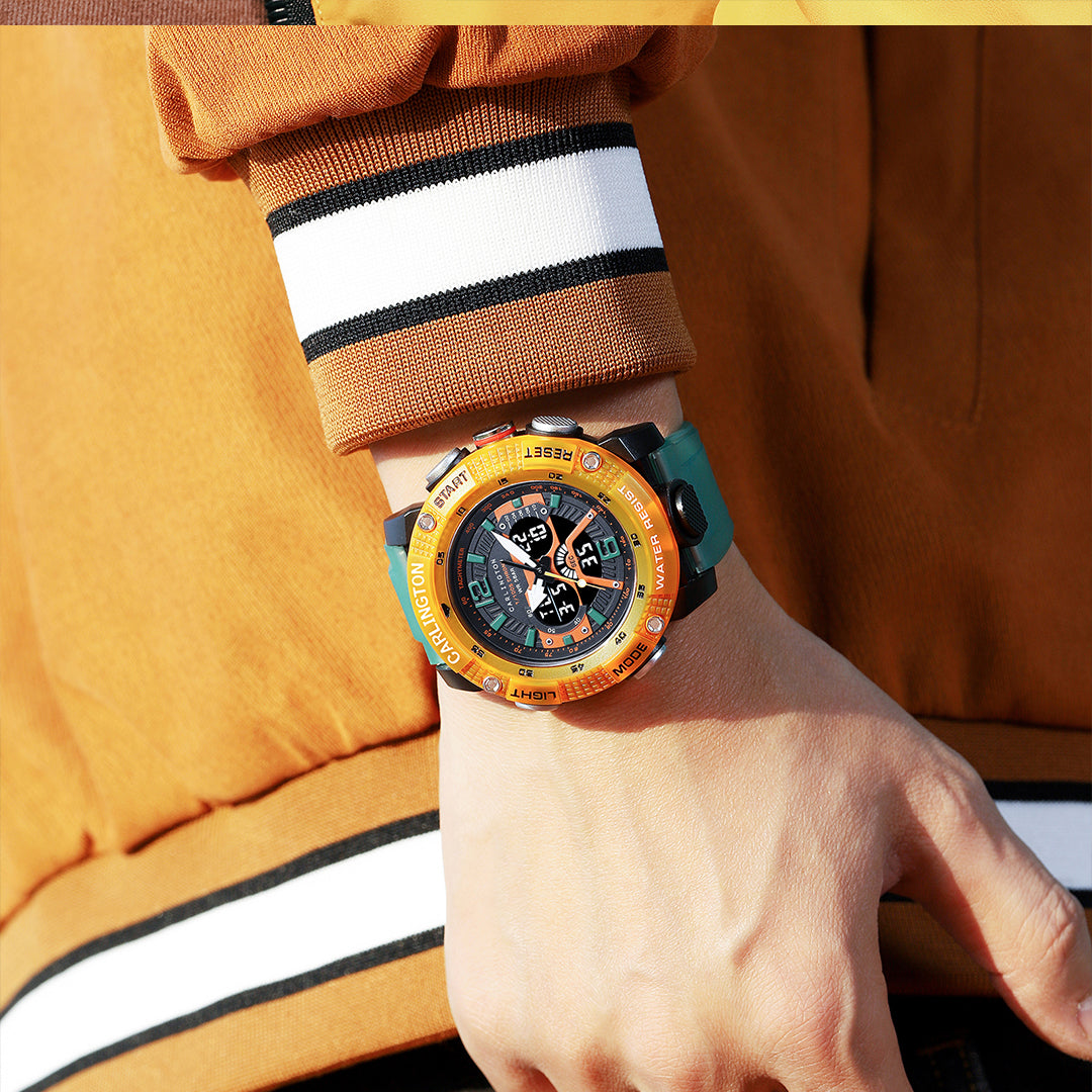 Carlington Velocity Series Analog-Digital Sports Watches for Men and Boys with Alarm, Stopwatch, Backlit Display, Dualtime, Silicone Rubber Strap, Water & Shock Resiatant - CT_8058