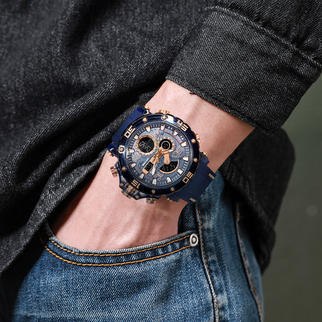 Carlington Velocity Series Analog-Digital Sports Watches for Men and Boys with Alarm, Stopwatch, Backlit Display, Dualtime, Silicone Rubber Strap, Water & Shock Resiatant - CT_8136