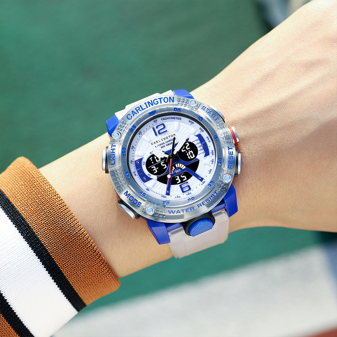 Carlington Velocity Series Analog-Digital Sports Watches for Men and Boys with Alarm, Stopwatch, Backlit Display, Dualtime, Silicone Rubber Strap, Water & Shock Resiatant - CT_8058