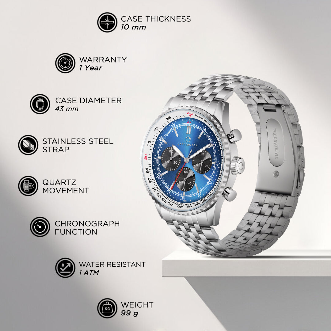 Carlington Legacy Series Analog Wrist Watches with Chronograph & Stainless steel Strap for Men - CT 9977
