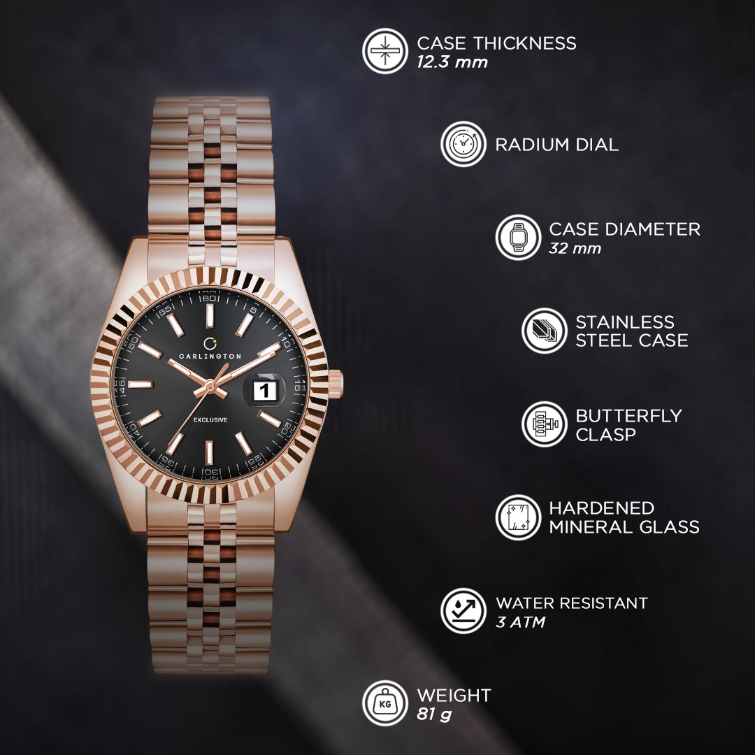 Carlington Exclusive Series 8811 Rose Black Men + 8811 Rose Black Women Analog Wrist Watch For couple