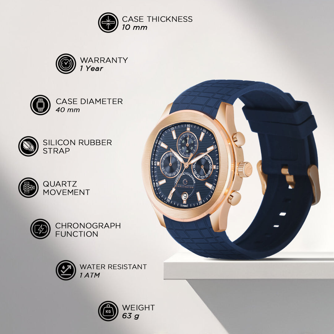 Carlington Legacy Series Analog Wrist Watches with Chronograph & Silicone Strap for Men - CT 9999