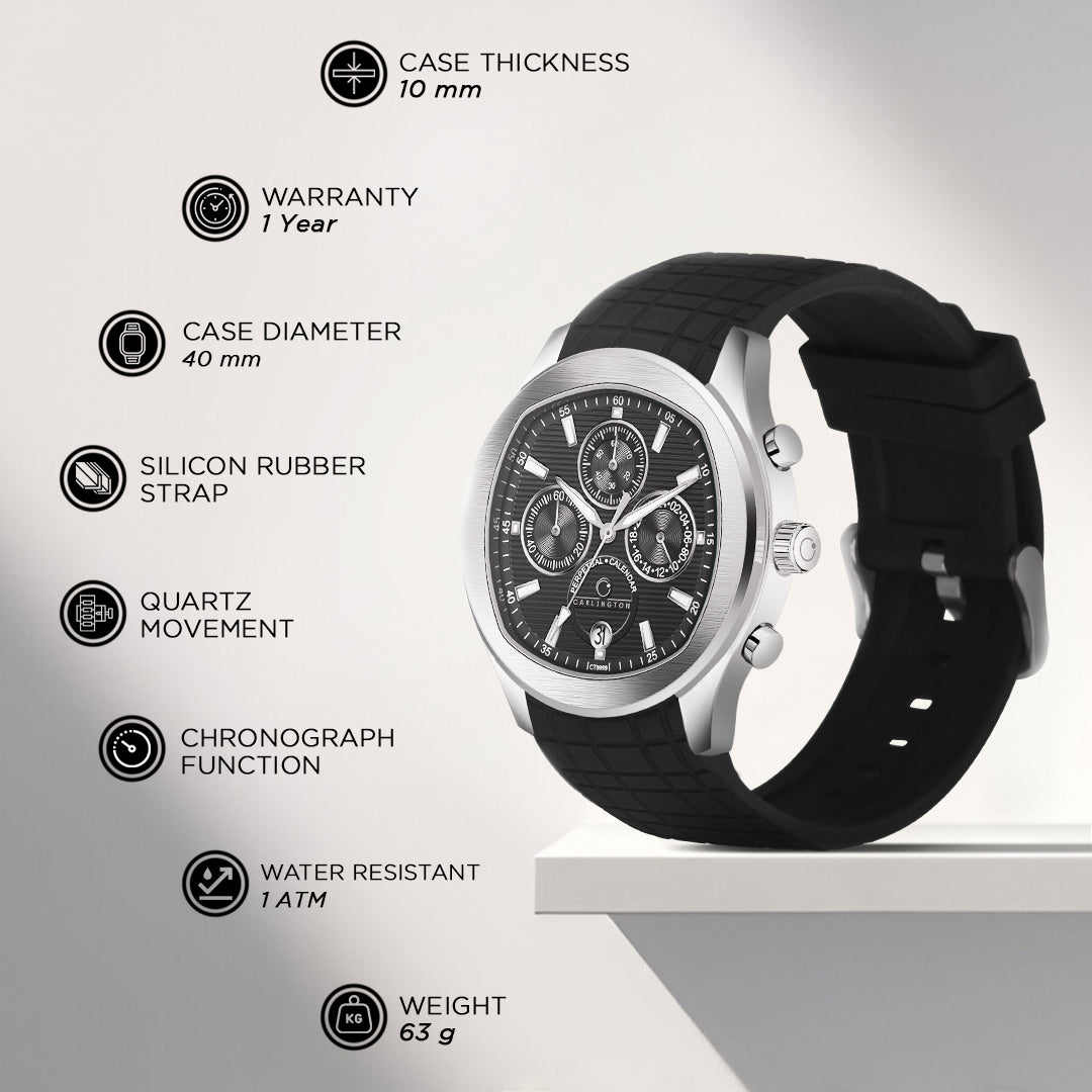 Carlington Legacy Series Analog Wrist Watches with Chronograph & Silicone Rubber Strap for Men - CT 9999
