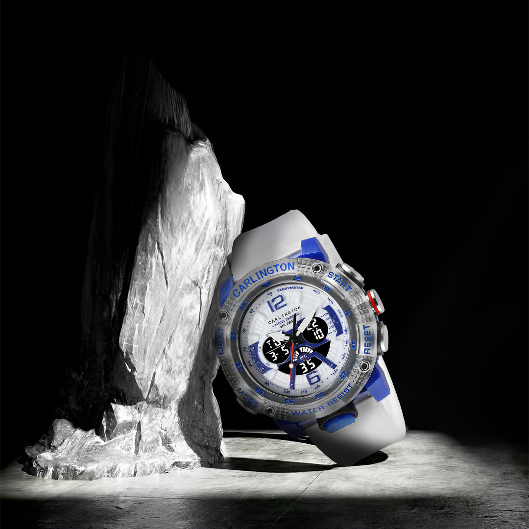 Carlington Velocity Series Analog-Digital Sports Watches for Men and Boys with Alarm, Stopwatch, Backlit Display, Dualtime, Silicone Rubber Strap, Water & Shock Resiatant - CT_8058