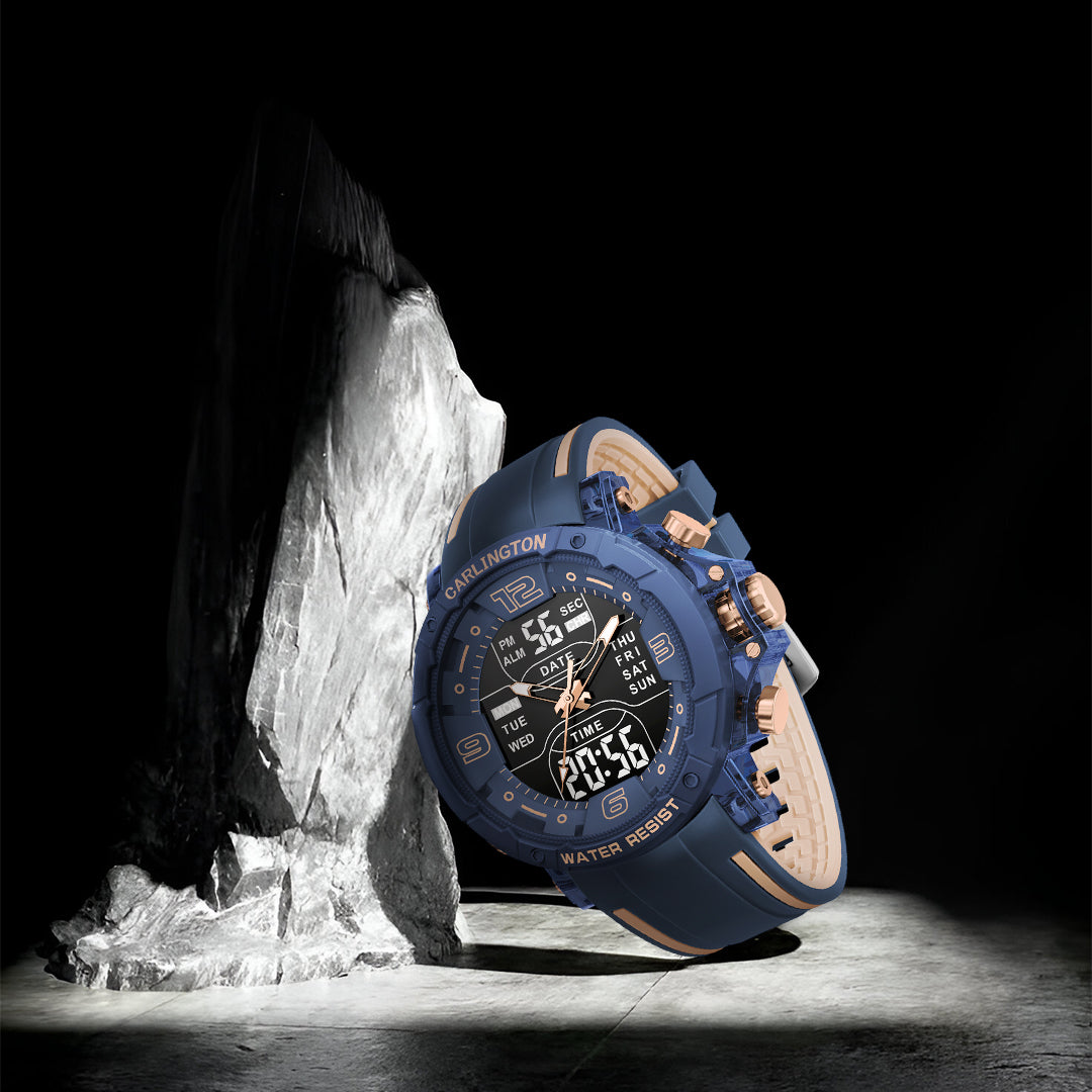 Carlington Velocity Series Analog-Digital Sports Watches for Men and Boys with Alarm, Stopwatch, Backlit Display, Dualtime, Silicone Rubber Strap, Water & Shock Resiatant - CT_8140