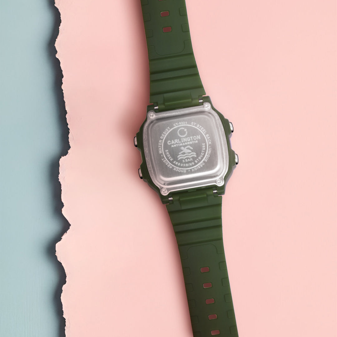 Carlington Kids Digital Watch for Boys and Girls Age 2 to 12 Years Pink Green Black Colour Band with Alarm and Date Display - CT_321