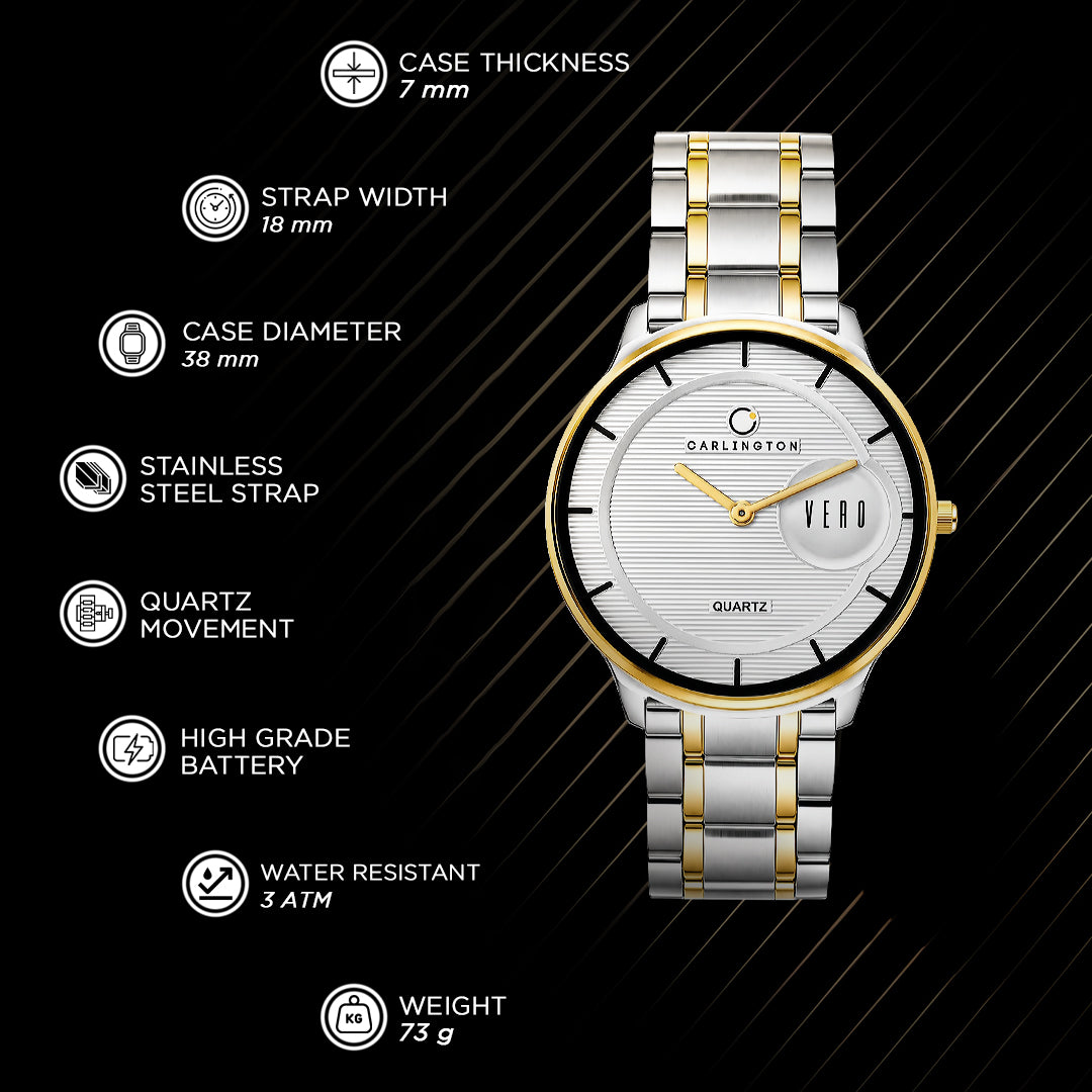 Carlington Vero Series Slim Analog Wrist Watches Stainless Steel Strap for Men CT1122