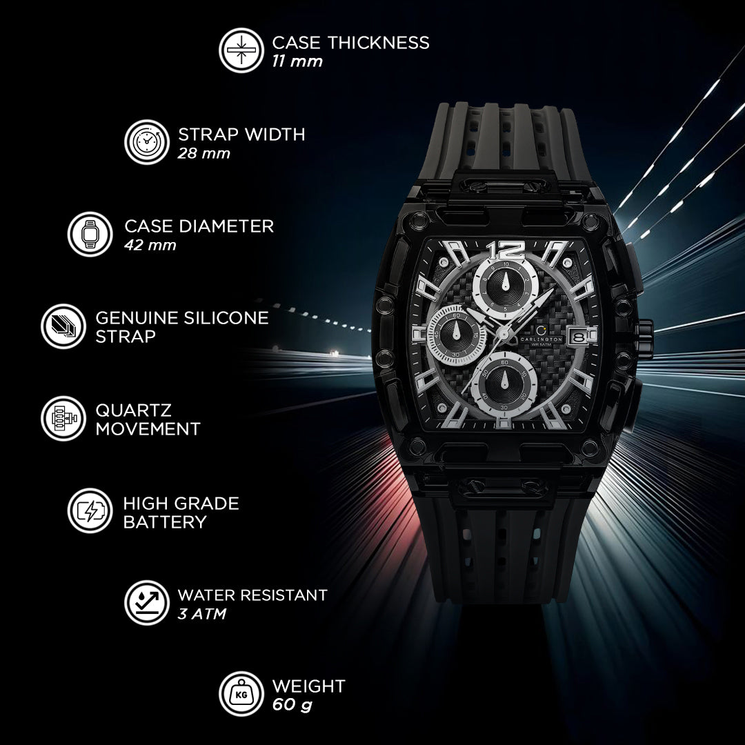 Carlington Nitro Analog Chronograph Men’s Polyurethane Strap Wrist Watch | Quartz Movement | Water & Shock Resistant Watch for Men | Casual & Formal Wear - CT_7105