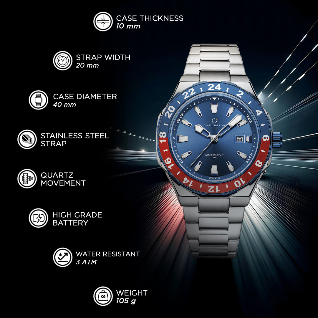 Carlington Nitro Analog Men’s Stainless Steel Strap Wrist Watch | Quartz Movement | Water & Shock Resistant Watch for Men | Casual & Formal Wear - CT_9249
