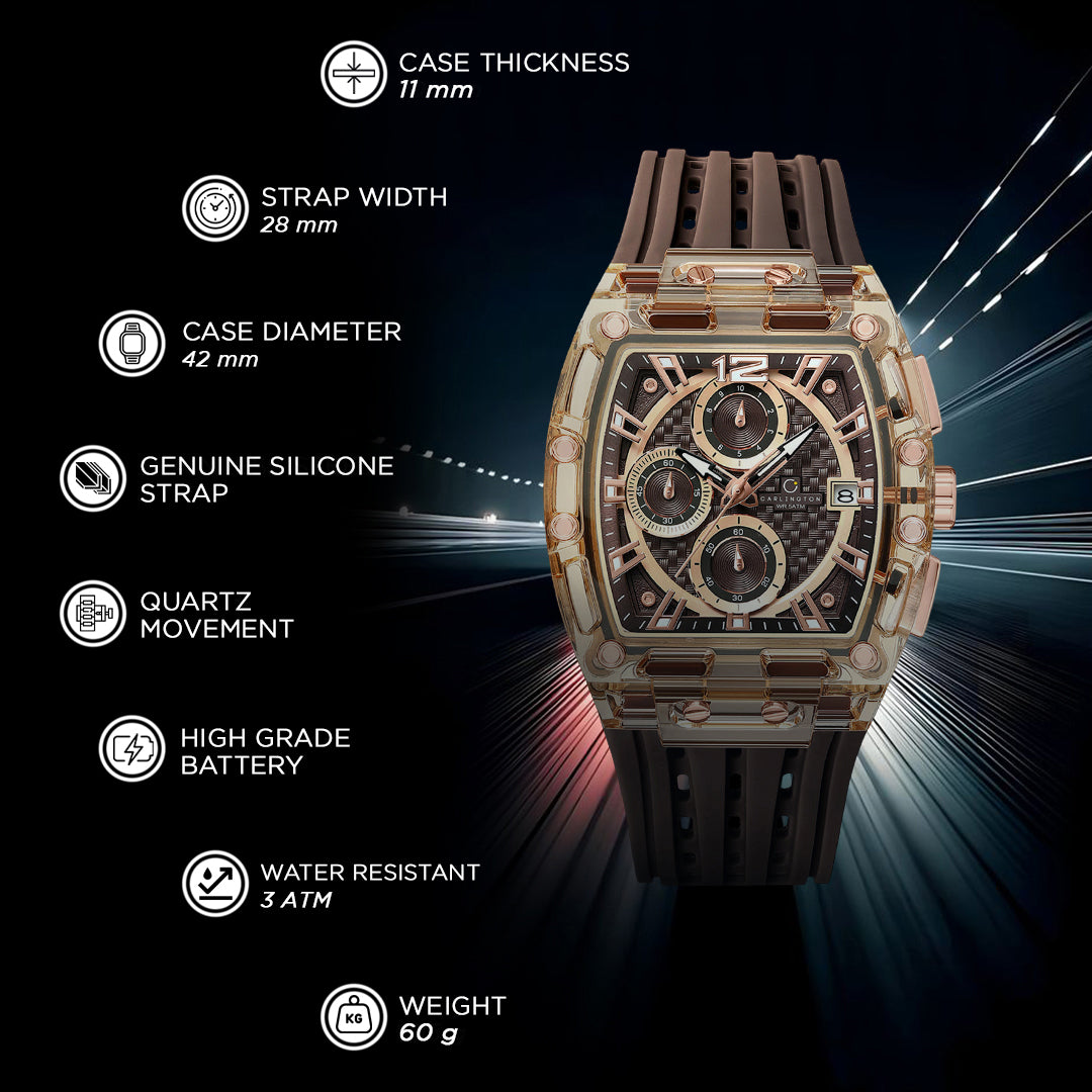 Carlington Nitro Analog Chronograph Men’s Polyurethane Strap Wrist Watch | Quartz Movement | Water & Shock Resistant Watch for Men | Casual & Formal Wear - CT_7105