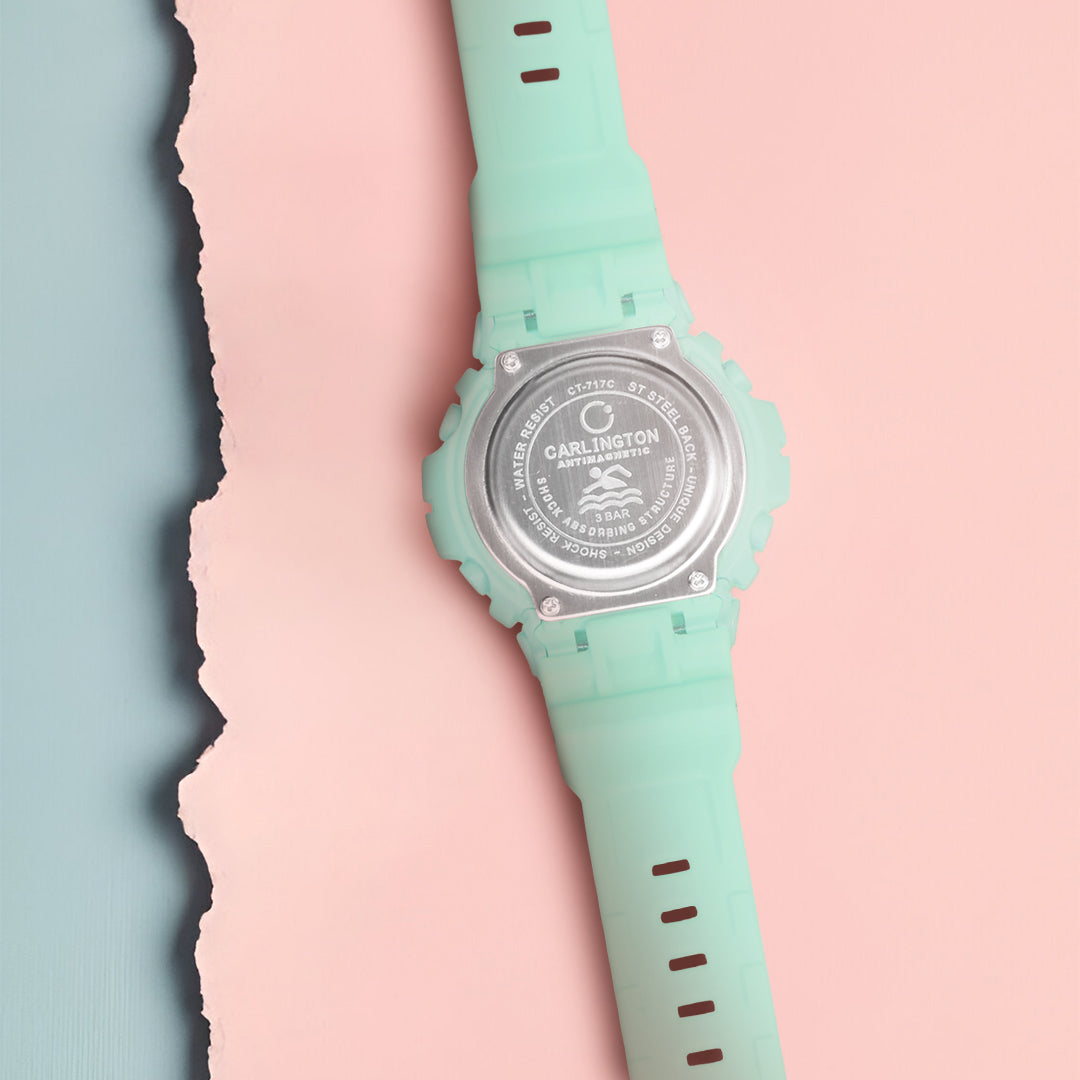 Carlington Kids Digital Watch for Boys and Girls Age 2 to 14 Years Pink Green Black Colour Band with Alarm and Date Display - CT_717