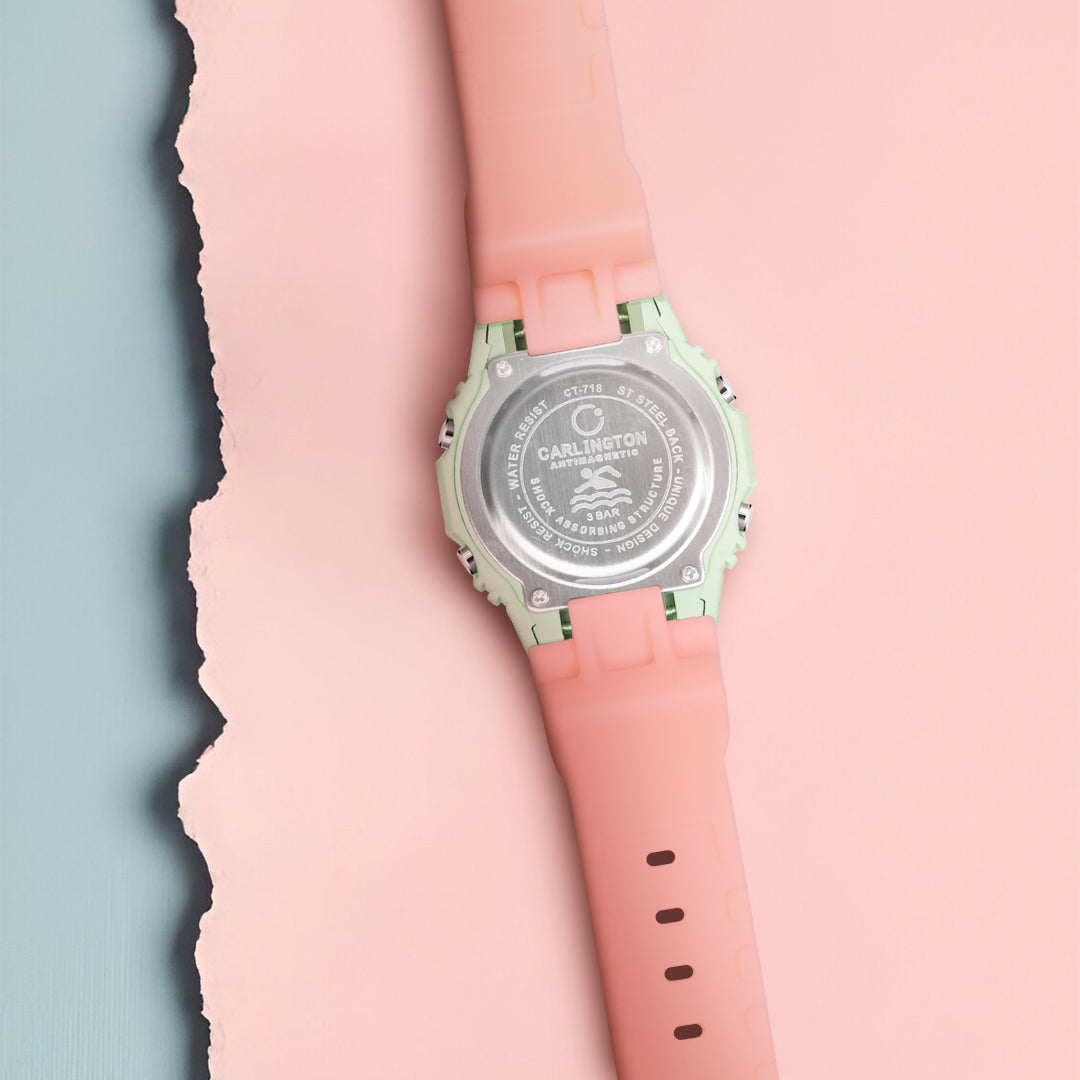 Carlington Kids Digital Watch for Boys and Girls Age 2 to 12 Years White Green Black Yellow Colour Band with Alarm and Date Display - CT_718