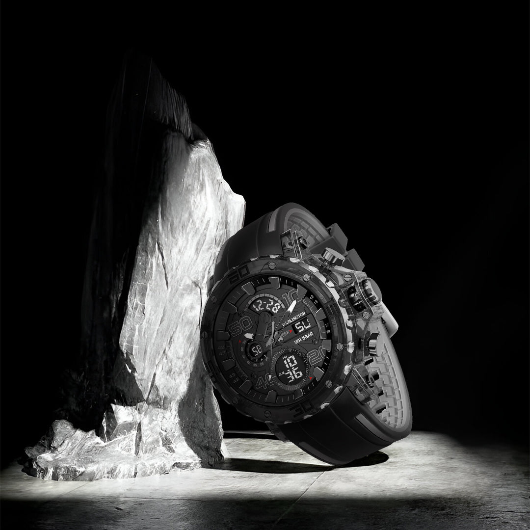 Carlington Velocity Series Analog-Digital Sports Watches for Men and Boys with Alarm, Stopwatch, Backlit Display, Dualtime, Silicone Rubber Strap, Water & Shock Resiatant - CT_8136