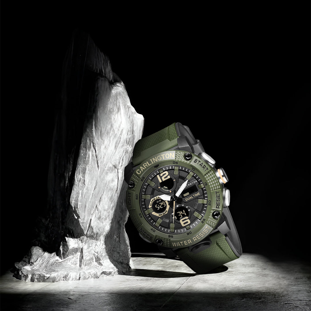 Carlington Velocity Series Analog-Digital Sports Watches for Men and Boys with Alarm, Stopwatch, Backlit Display, Dualtime, Silicone Rubber Strap, Water & Shock Resiatant - CT_8039