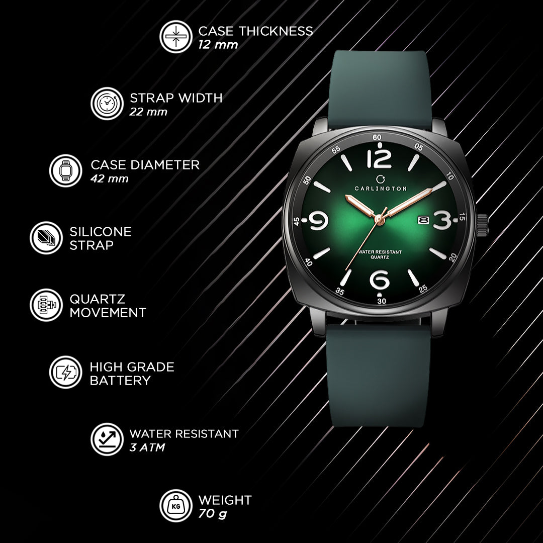 Carlington ASTRO 054 Geodetic Green – Premium Men's Chronograph-Style Analog Quartz Watch