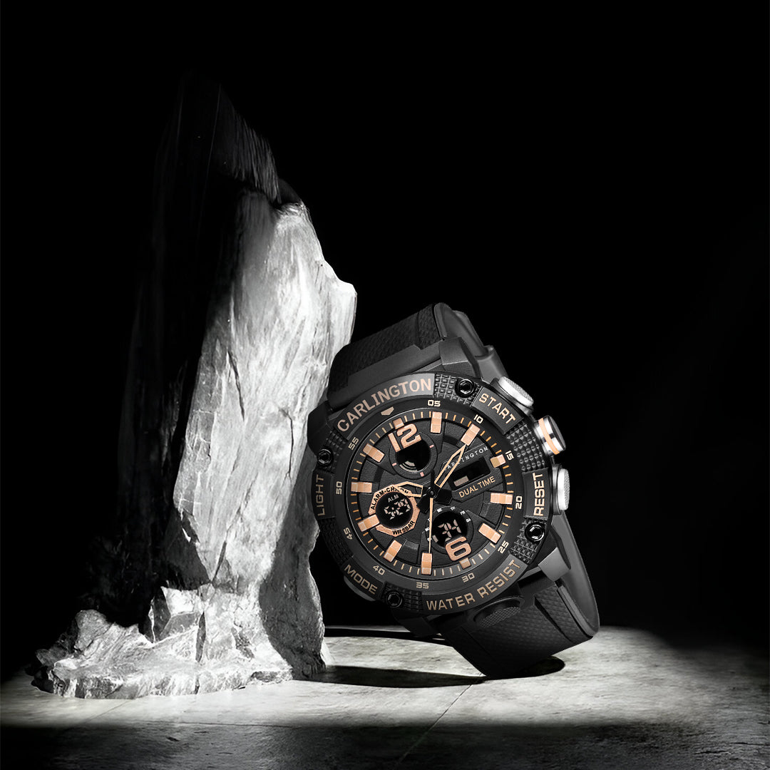 Carlington Velocity Series Analog-Digital Sports Watches for Men and Boys with Alarm, Stopwatch, Backlit Display, Dualtime, Silicone Rubber Strap, Water & Shock Resiatant - CT_8039