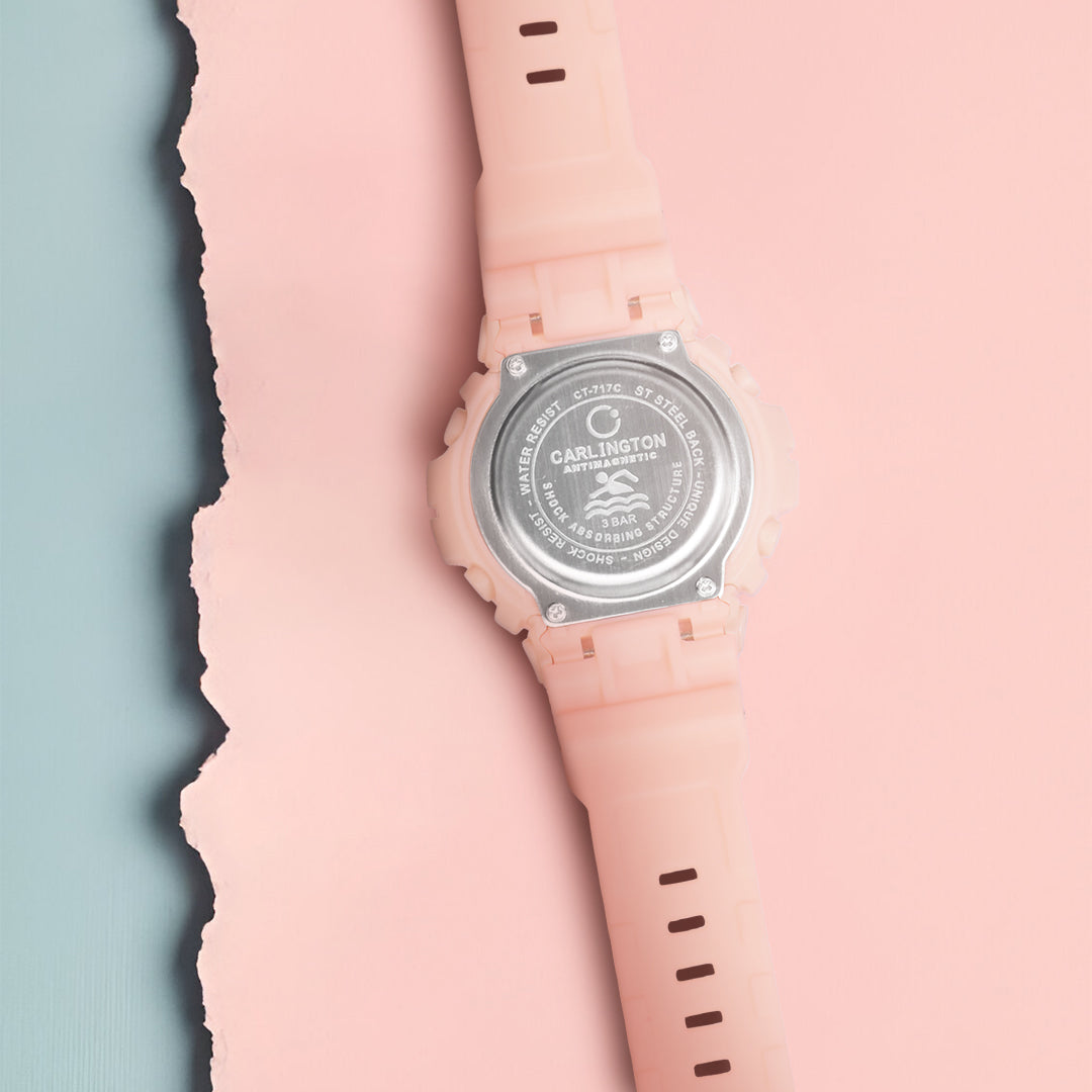 Carlington Kids Digital Watch for Boys and Girls Age 2 to 14 Years Pink Green Black Colour Band with Alarm and Date Display - CT_717