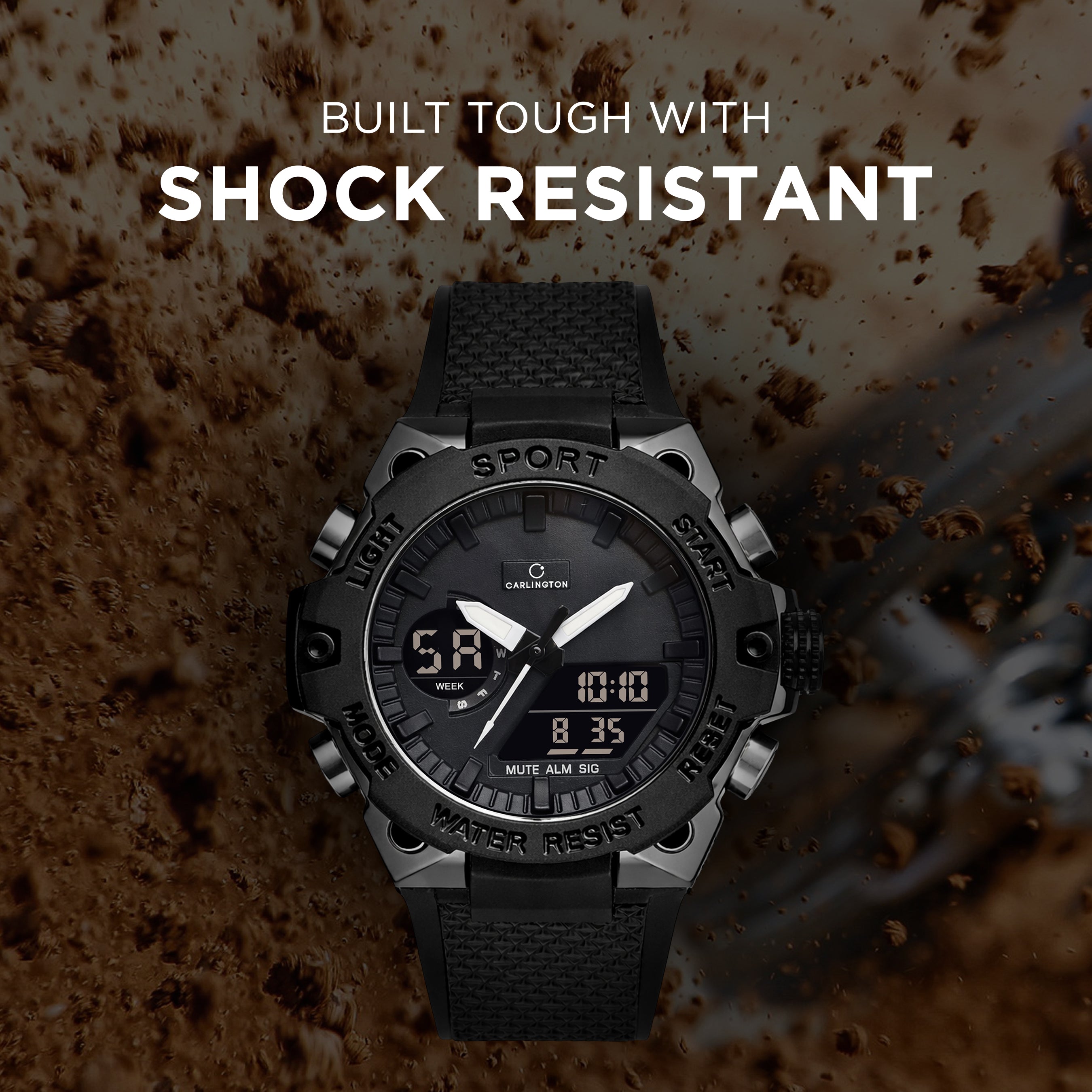 Carlington Analog-Digital Sports Watch, Dual Time,Alarm, Stopwatch, Calendar, Water-Resistant, Shock-Resistant, Back Light Display. The Perfect Watches for Men-CT_8675