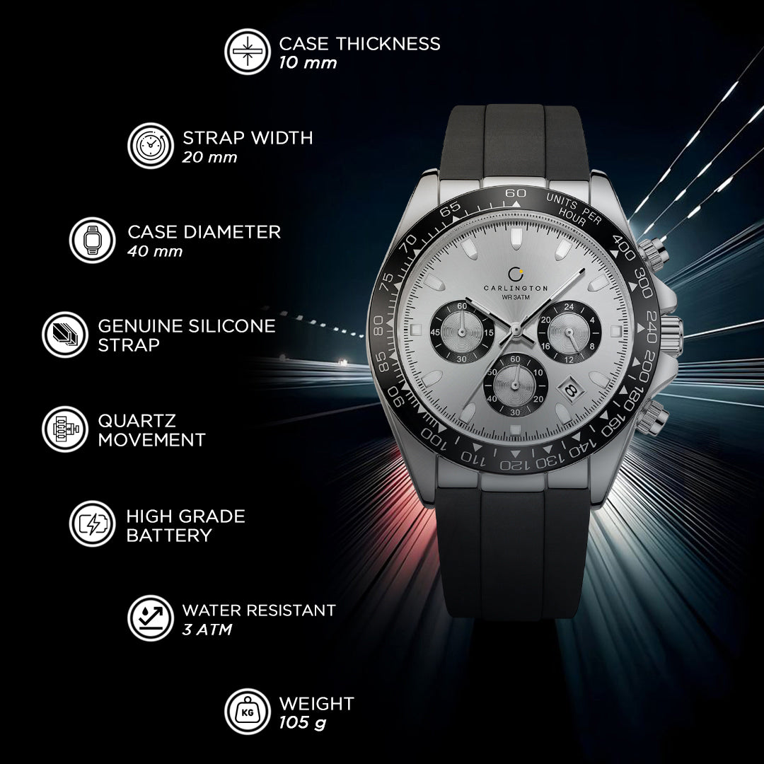 Carlington Nitro Analog Chronograph Men’s Polyurethane Strap Wrist Watch | Quartz Movement | Water & Shock Resistant Watch for Men | Casual & Formal Wear - CT_8054