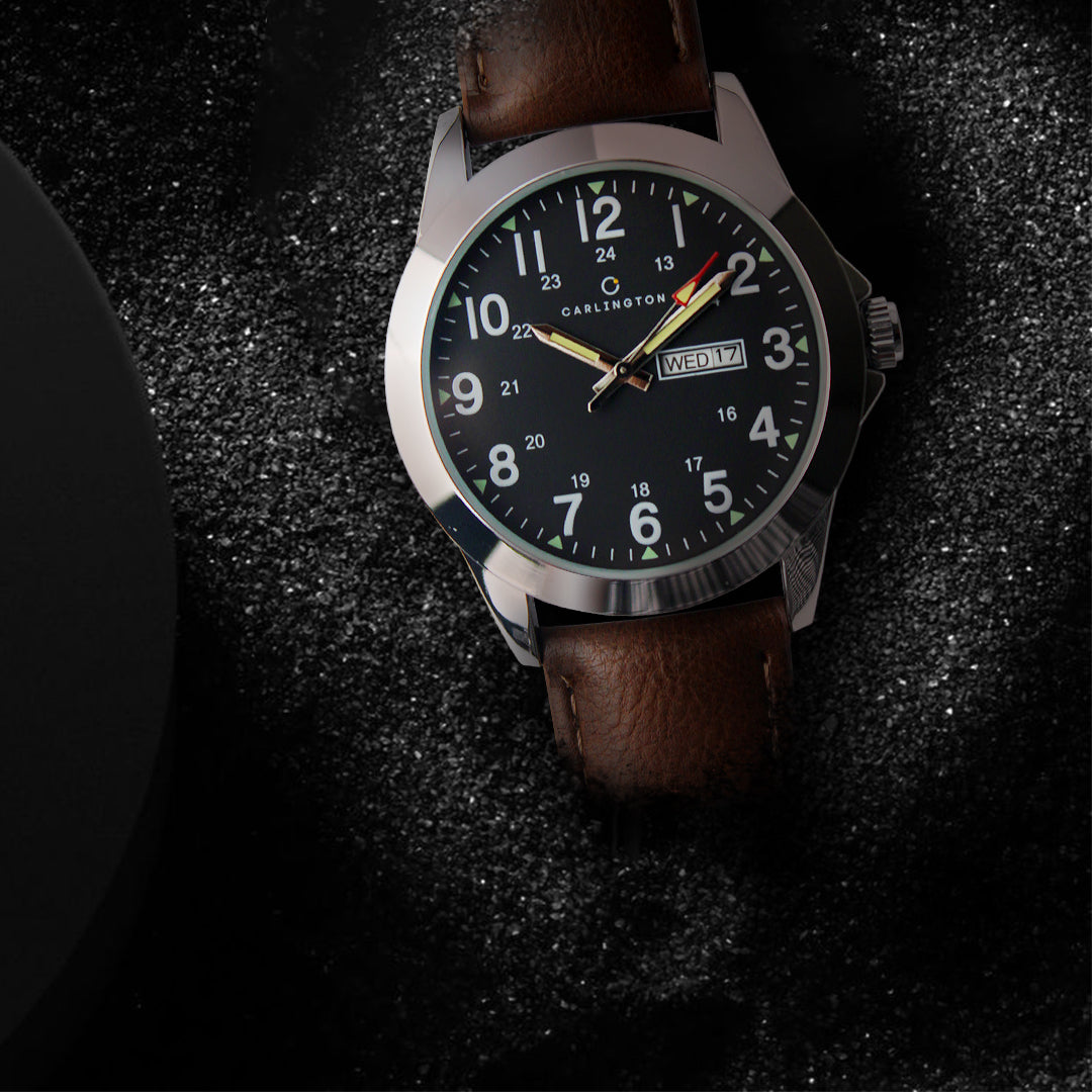 Carlington Aristocrat Series Analog Day & Date Watches for Men with Premium Leather Strap - CT 1073