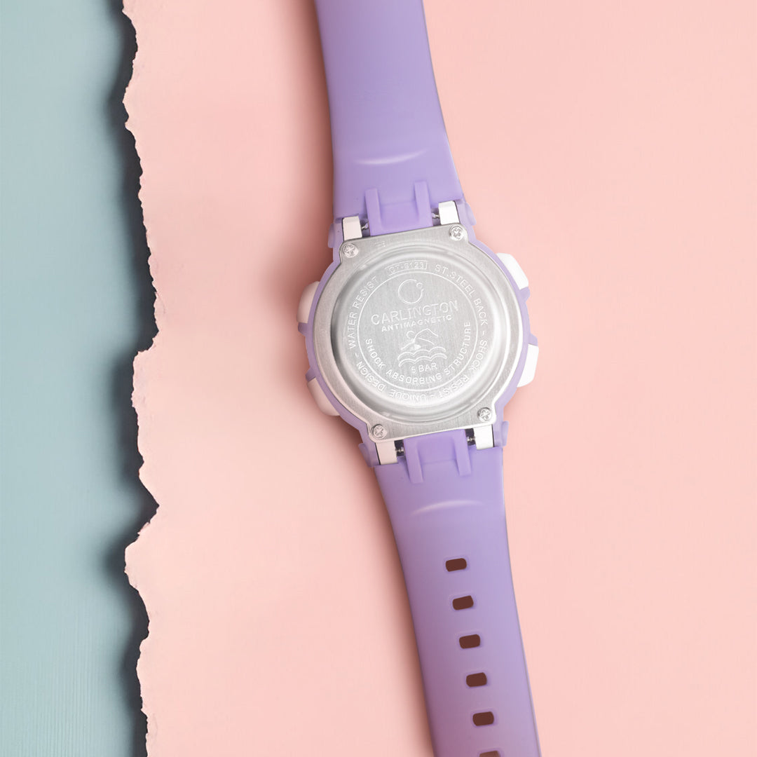 Carlington Kids Digital Watch for Boys and Girls Age 2 to 14 Years Red Purple Black Colour Band with Alarm and Date Display - CT_9123