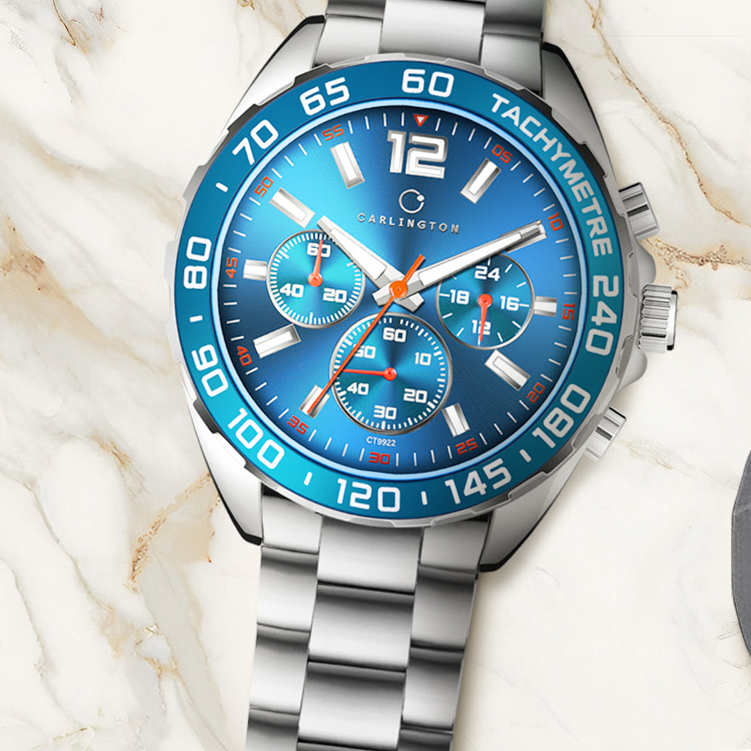 Carlington Legacy Series Analog Wrist Watches with Chronograph & Stainless Steel Chain Strap for Men - CT 9922