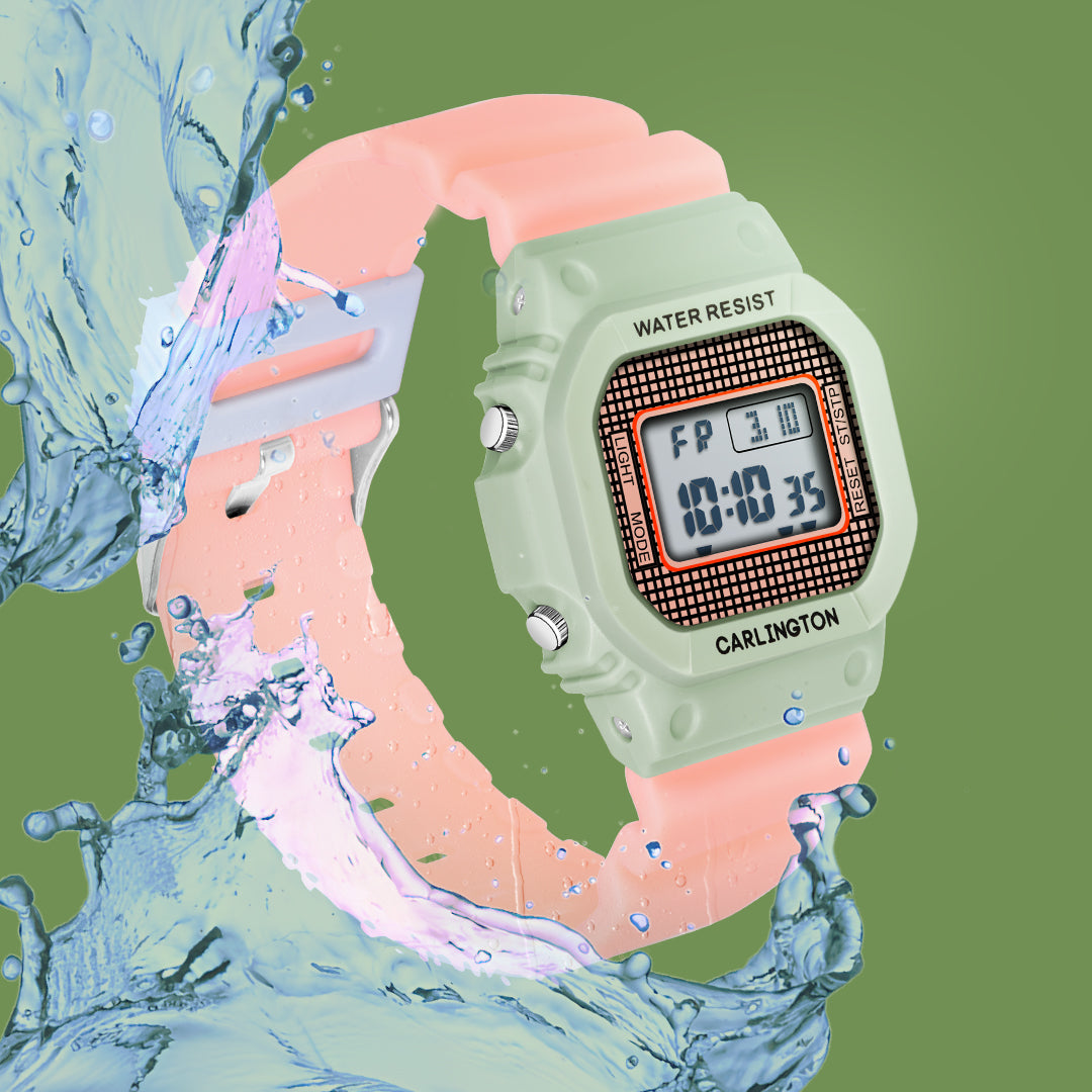 Carlington Kids Digital Watch for Boys and Girls Age 2 to 12 Years White Green Black Yellow Colour Band with Alarm and Date Display - CT_718