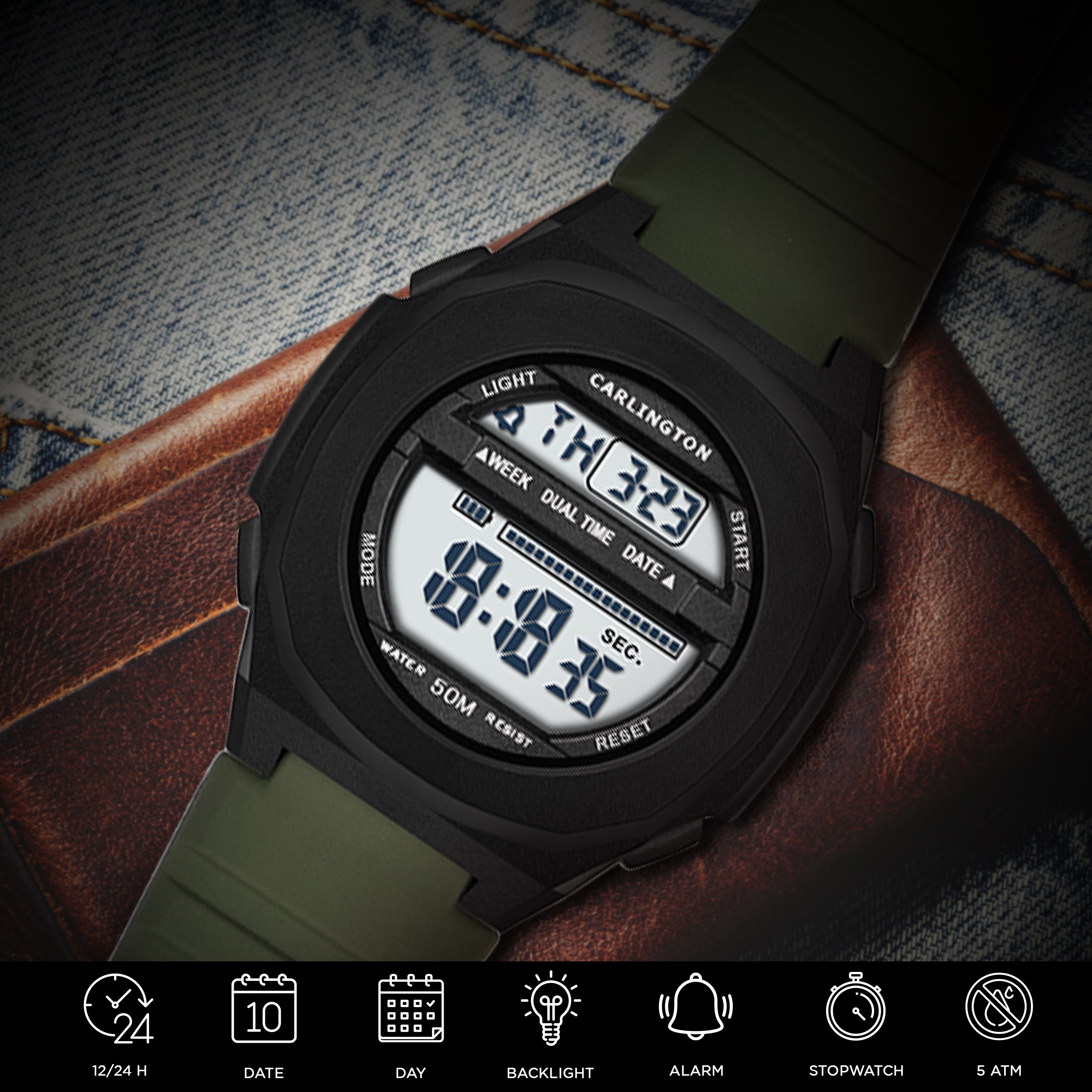 Carlington Endurance Series Digital Sports Watches For Men & Women - CT_9117 Green