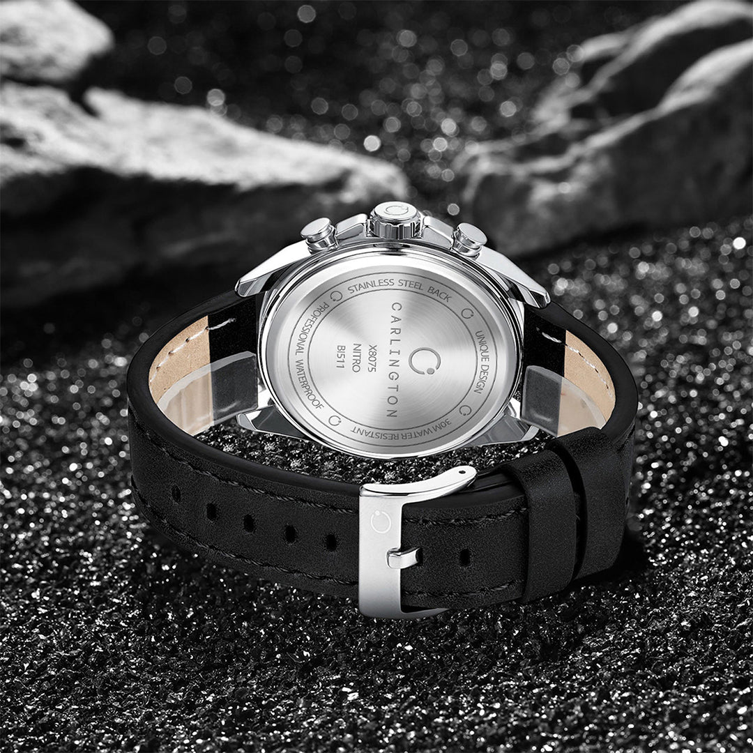 Carlington Nitro Analog Chronograph Men’s Premium Leather Strap Wrist Watch | Quartz Movement | Water & Shock Resistant Watch for Men | Casual & Formal Wear - CT_8075