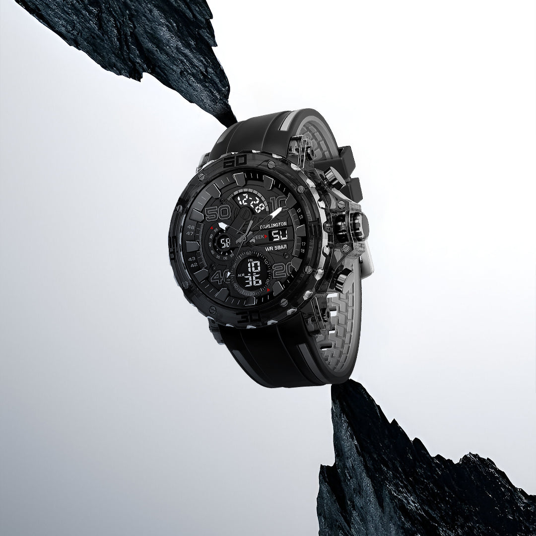 Carlington Velocity Series Analog-Digital Sports Watches for Men and Boys with Alarm, Stopwatch, Backlit Display, Dualtime, Silicone Rubber Strap, Water & Shock Resiatant - CT_8136