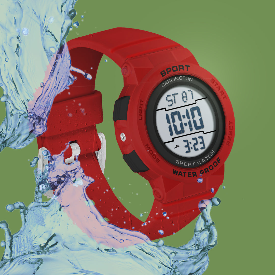 Carlington Kids Digital Watch for Boys and Girls Age 2 to 14 Years Red Purple Black Colour Band with Alarm and Date Display - CT_9123