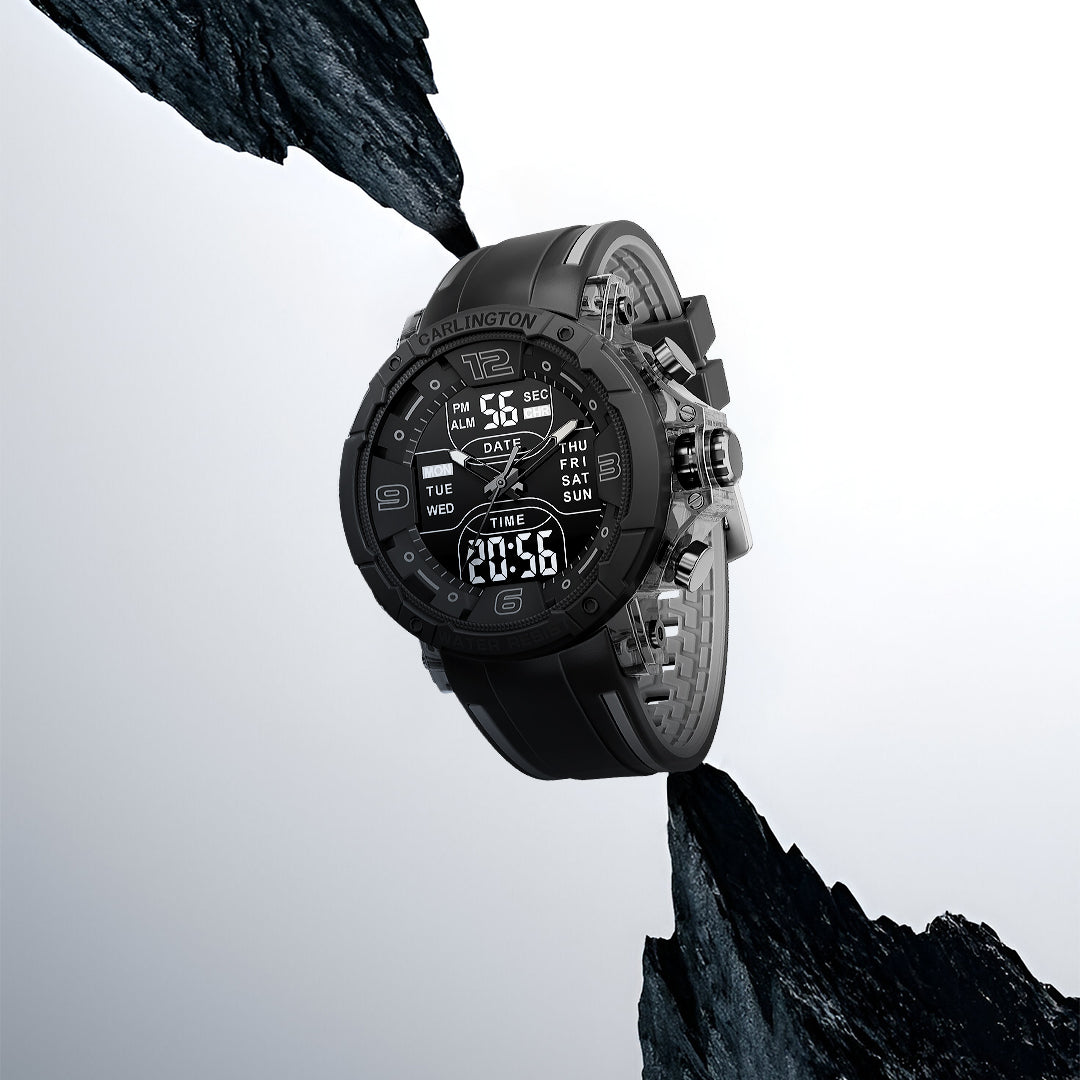 Carlington Velocity Series Analog-Digital Sports Watches for Men and Boys with Alarm, Stopwatch, Backlit Display, Dualtime, Silicone Rubber Strap, Water & Shock Resiatant - CT_8140