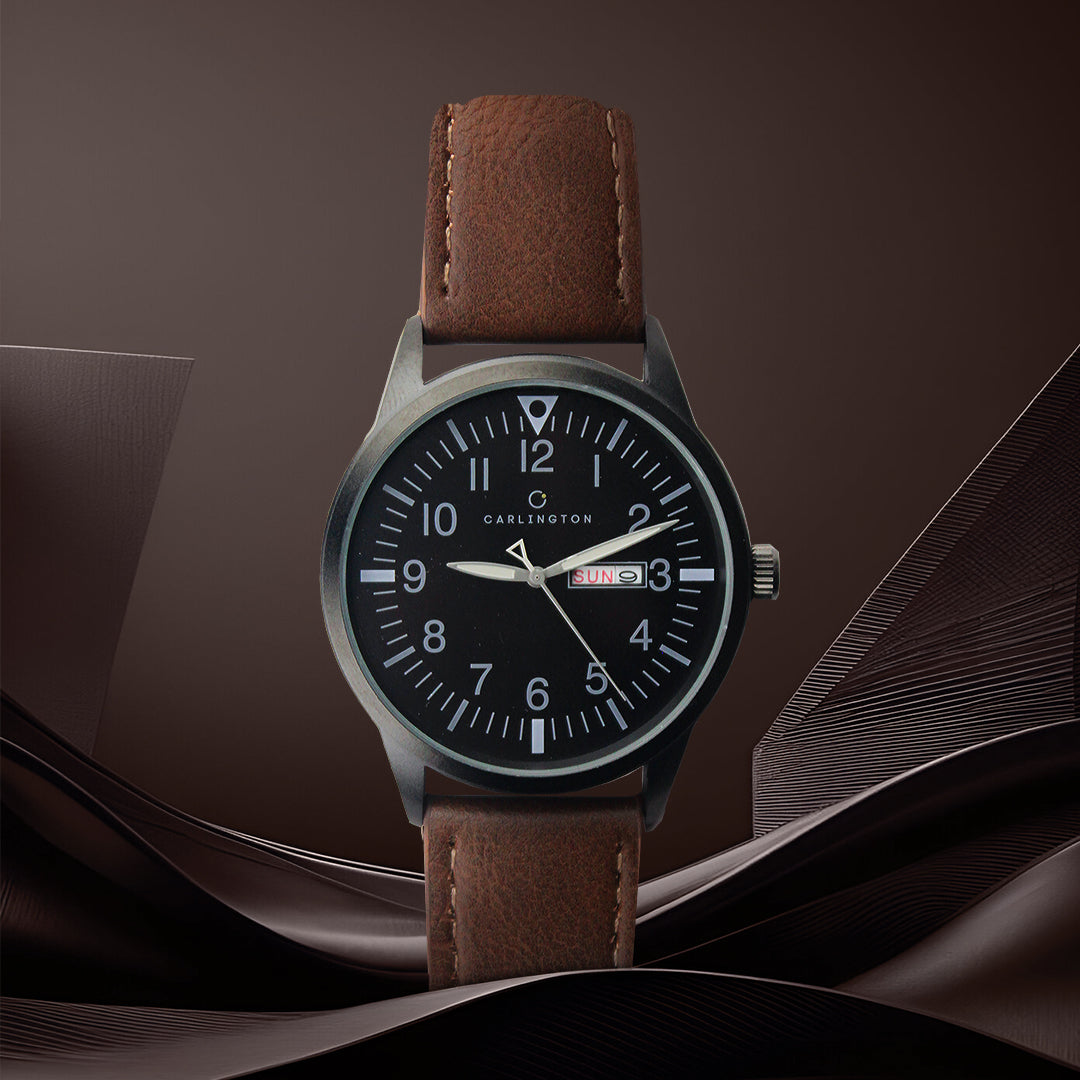 Carlington Aristocrat Series Analog Day & Date Watches for Men with Premium Leather Strap - CT 1074