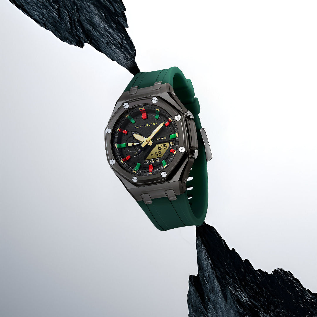 Carlington Velocity Series Analog-Digital Sports Watches for Men and Boys with Alarm, Stopwatch, Backlit Display, Dualtime, Silicone Rubber Strap, Water & Shock Resiatant - CT_8088