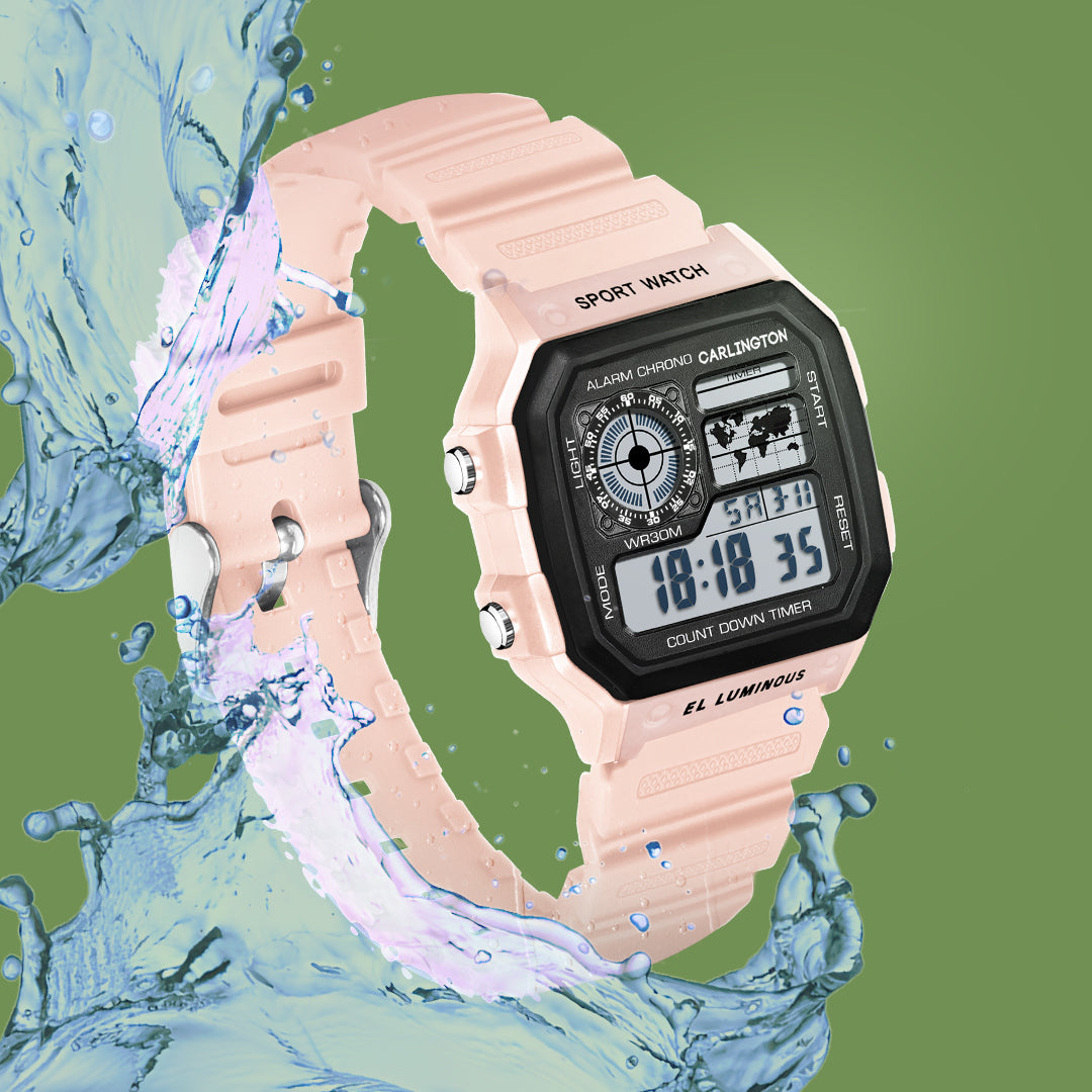 Carlington Kids Digital Watch for Boys and Girls Age 2 to 12 Years Pink Green Black Colour Band with Alarm and Date Display - CT_321