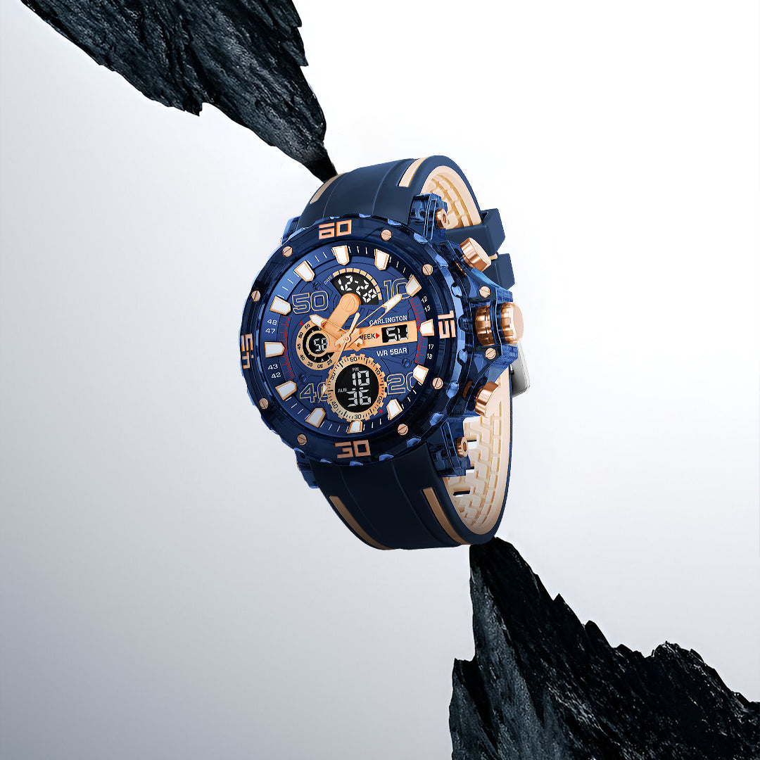 Carlington Velocity Series Analog-Digital Sports Watches for Men and Boys with Alarm, Stopwatch, Backlit Display, Dualtime, Silicone Rubber Strap, Water & Shock Resiatant - CT_8136