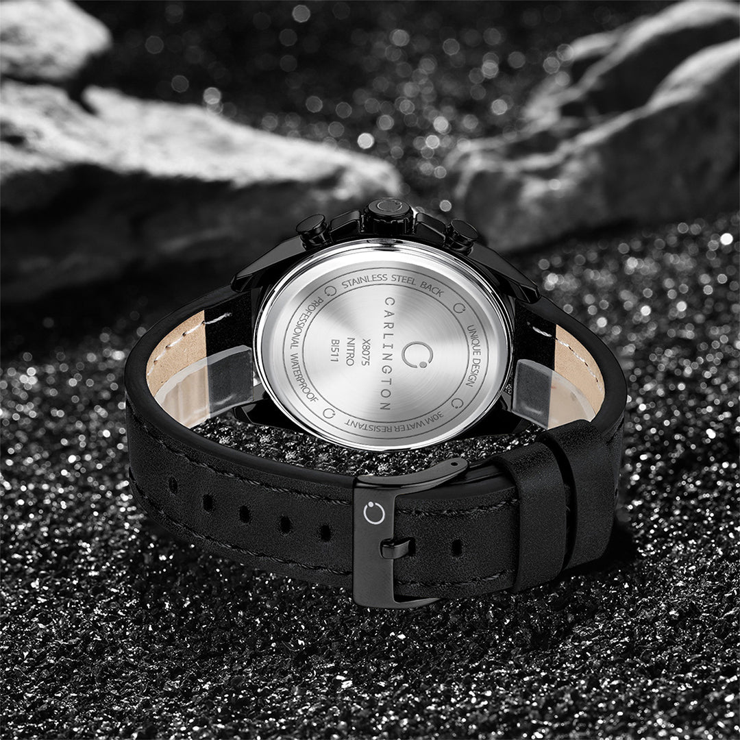 Carlington Nitro Analog Chronograph Men’s Premium Leather Strap Wrist Watch | Quartz Movement | Water & Shock Resistant Watch for Men | Casual & Formal Wear - CT_8075