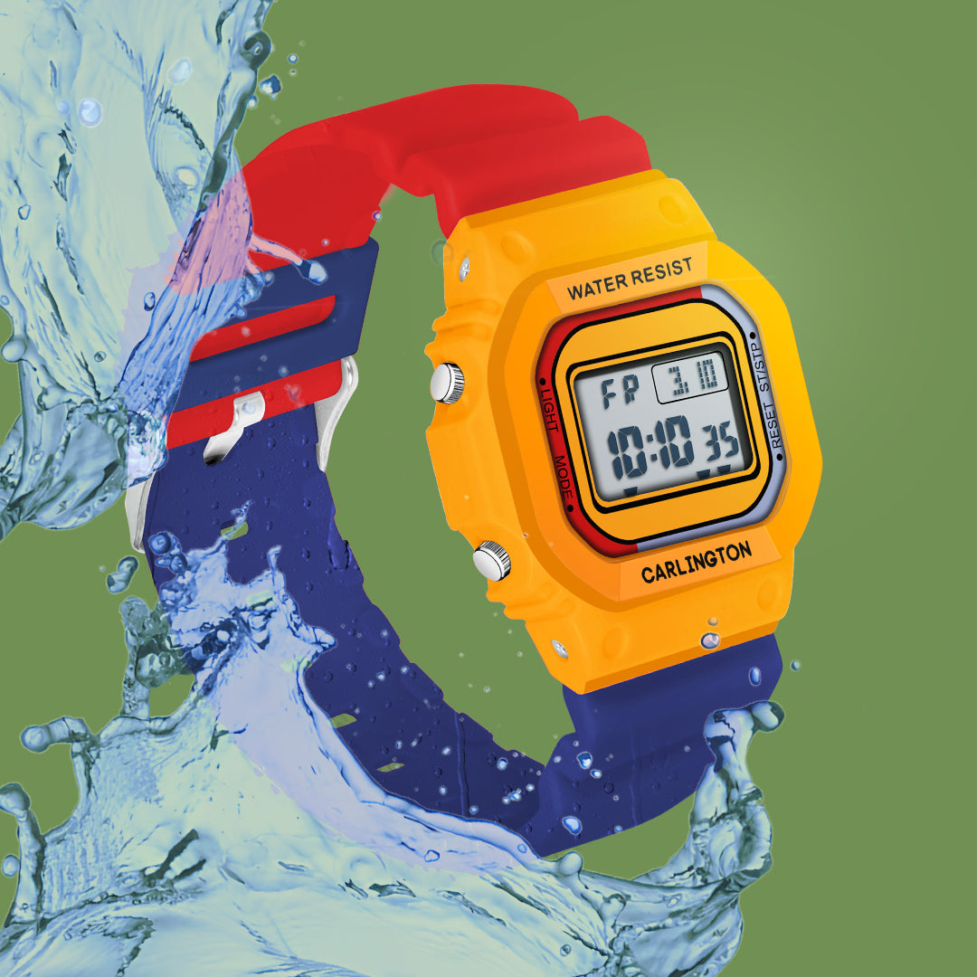 Carlington Kids Digital Watch for Boys and Girls Age 2 to 12 Years White Green Black Yellow Colour Band with Alarm and Date Display - CT_718