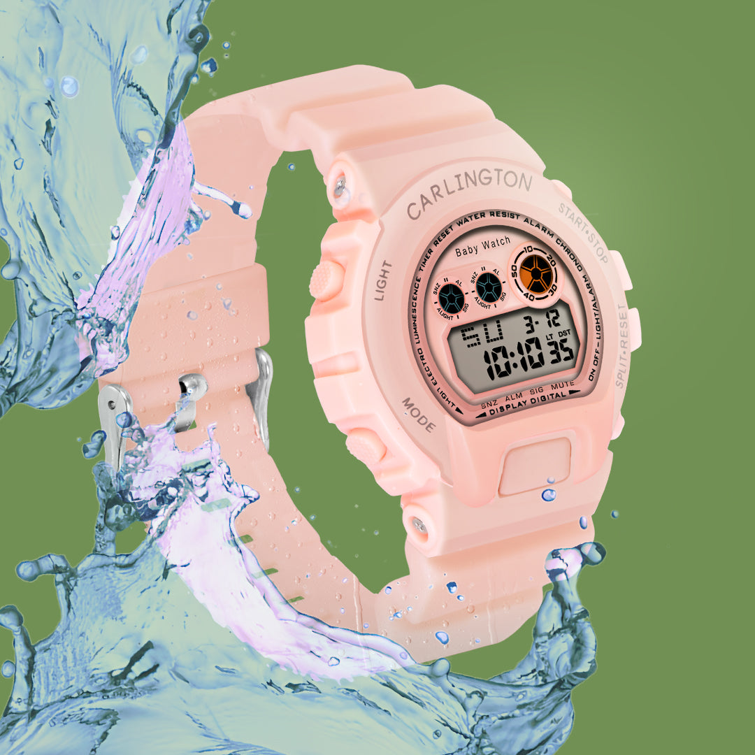 Carlington Kids Digital Watch for Boys and Girls Age 2 to 14 Years Pink Green Black Colour Band with Alarm and Date Display - CT_717