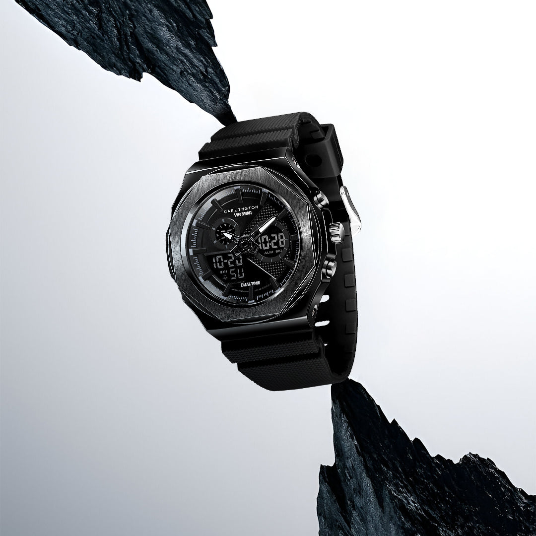 Carlington Velocity Series Analog-Digital Sports Watches for Men and Boys with Alarm, Stopwatch, Backlit Display, Dualtime, Silicone Rubber Strap, Water & Shock Resiatant - CT_8102