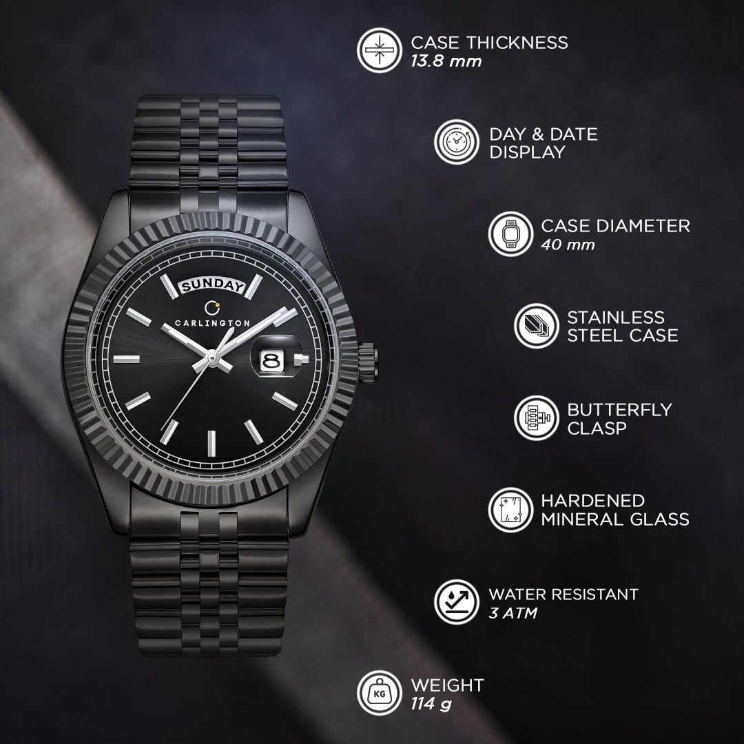 Carlington Analog Gents Watches with Stainless Steel Chain Strap | Day and Date Display | Premium Gift Watches for Men – Stylish Casual & Formal Wrist Watch - CT 8888