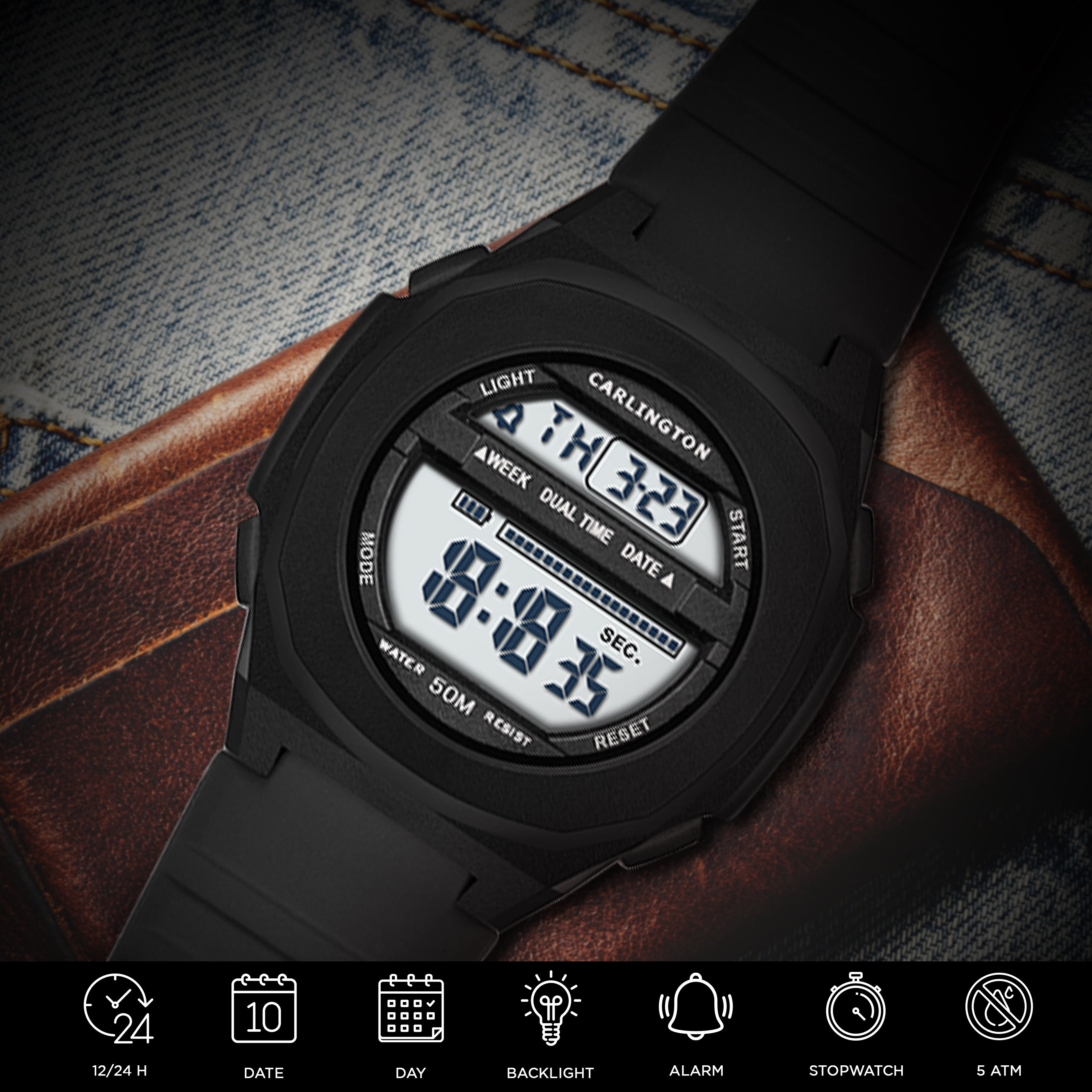 Carlington Endurance Series Digital Sports Watches For Men & Women - CT_9117 Black