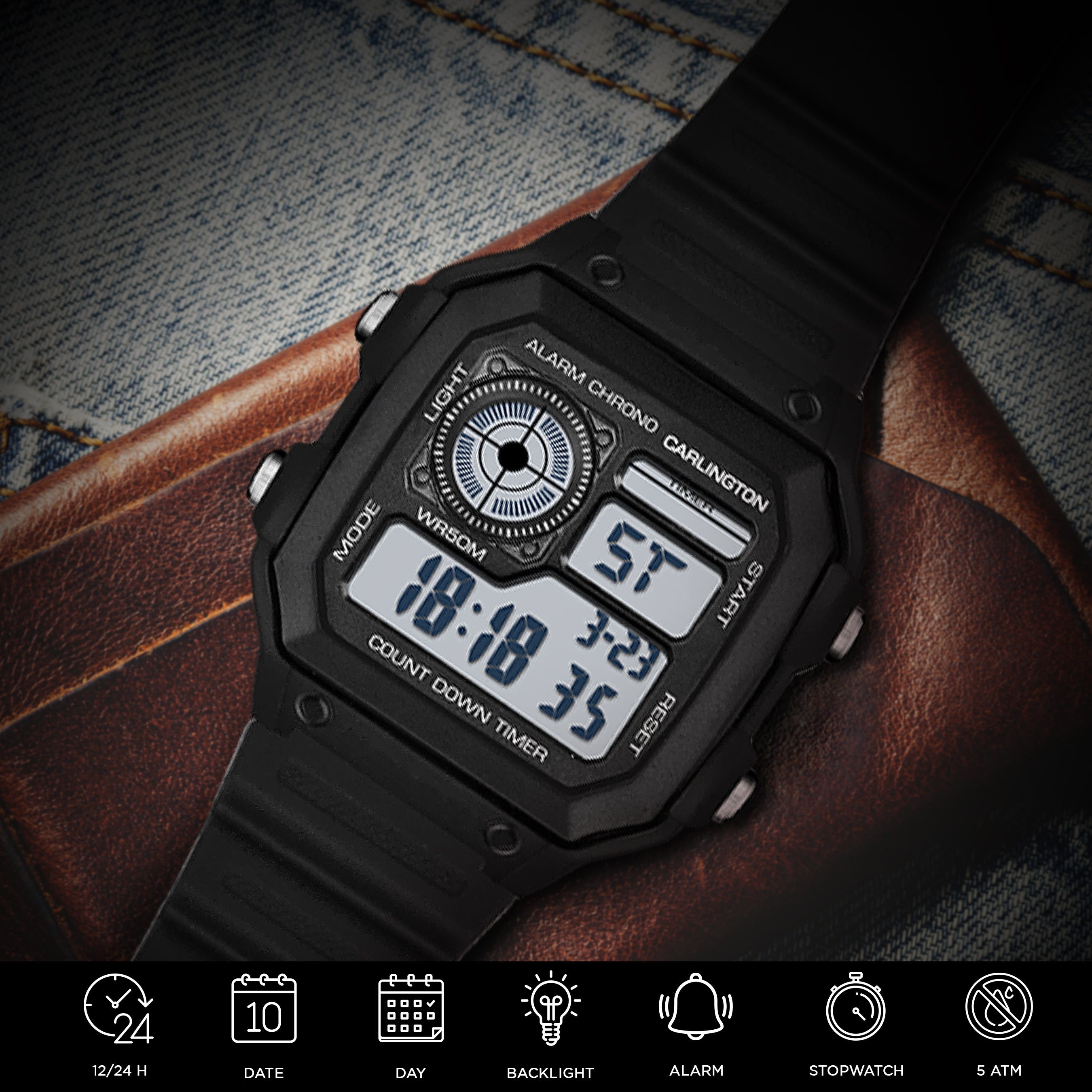 Carlington Endurance Series Digital Sports Watches For Men & Women - CT_9079 Black