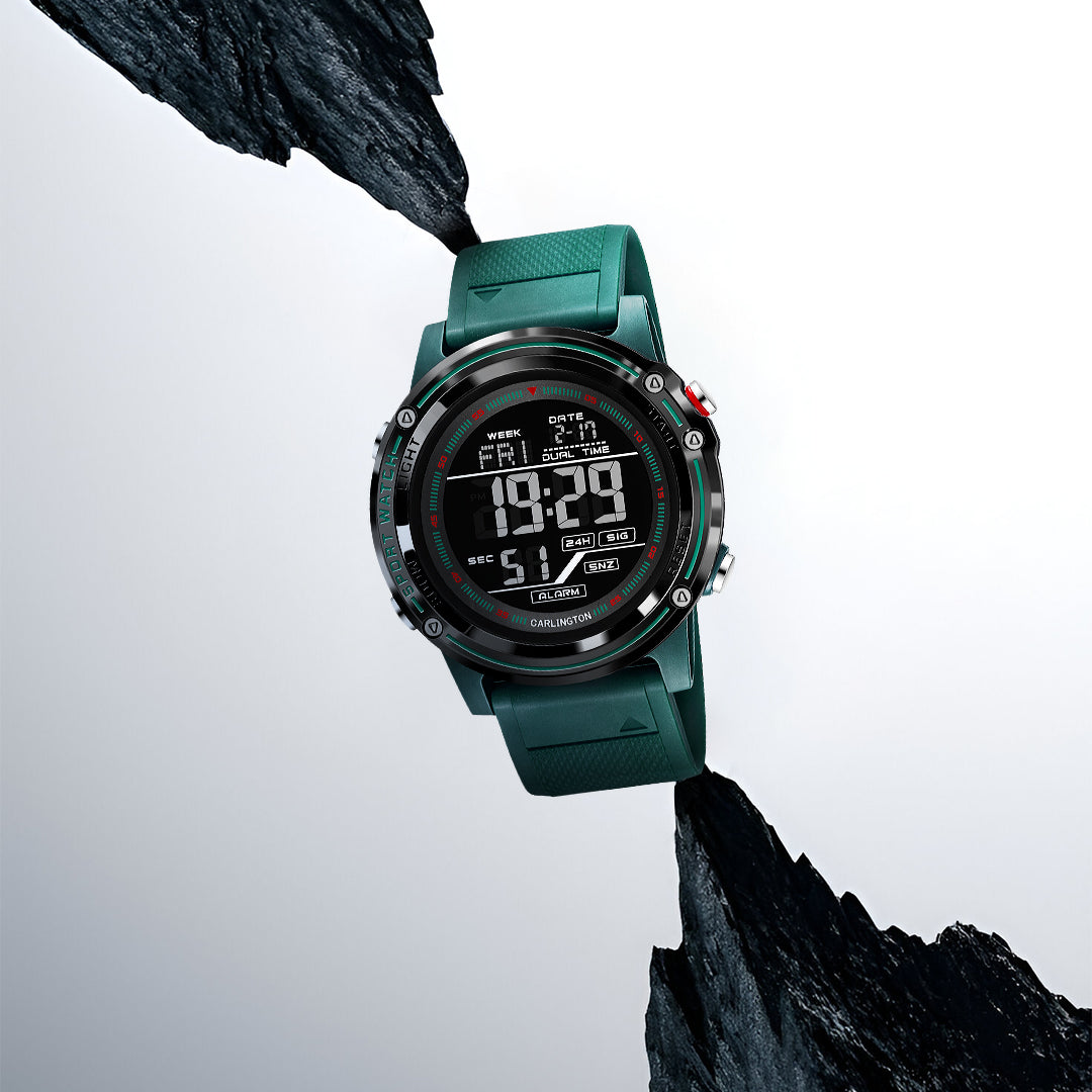 Carlington Velocity Series Analog-Digital Sports Watches for Men and Boys with Alarm, Stopwatch, Backlit Display, Dualtime, Silicone Rubber Strap, Water & Shock Resiatant - CT_8125