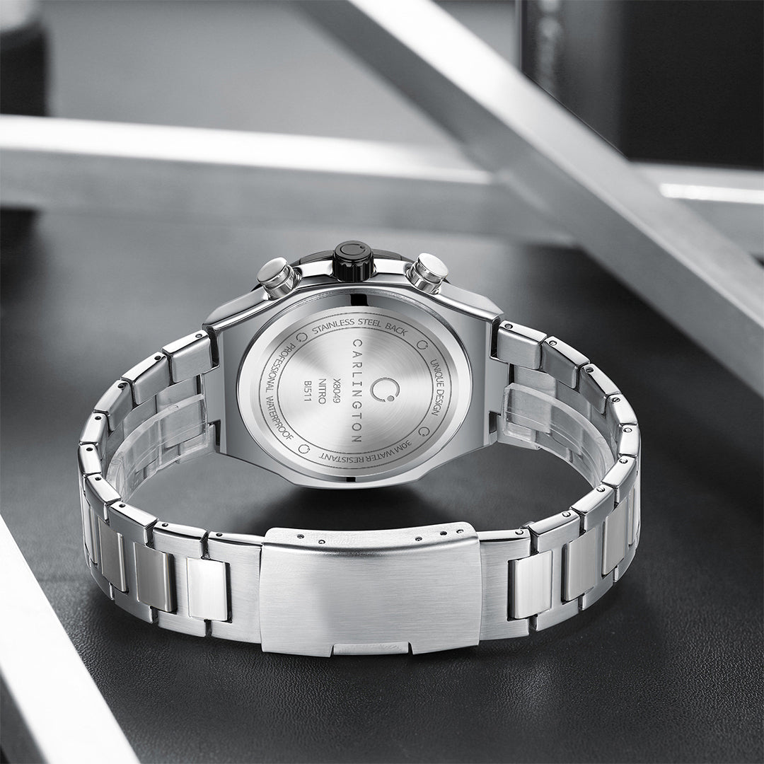 Carlington Nitro Analog Chronograph Men’s Stainless Steel Strap Wrist Watch | Quartz Movement | Water & Shock Resistant Watch for Men | Casual & Formal Wear - CT_8049